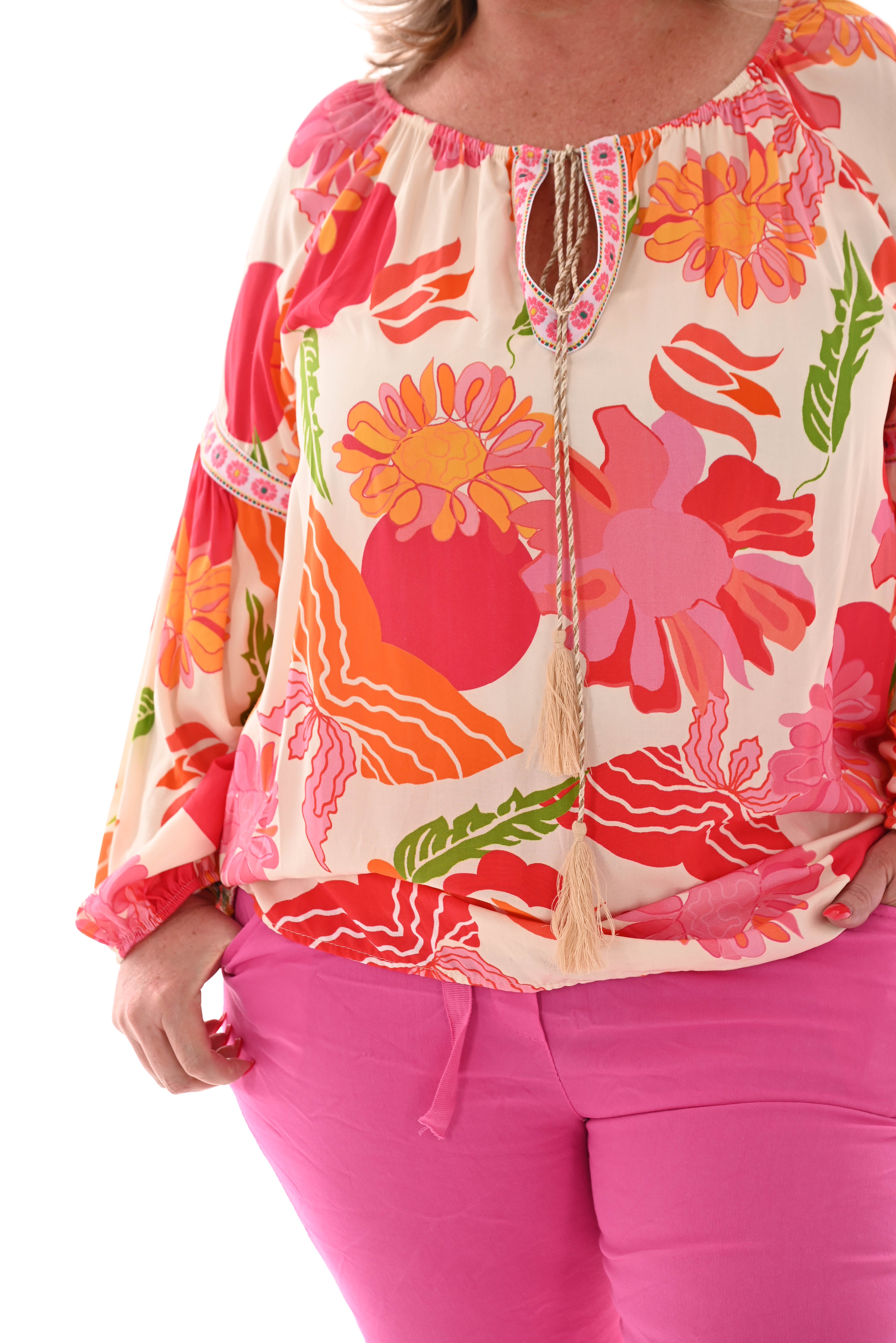 Top bloemen print creme
