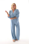 Jumpsuit overslag uni jeansblauw