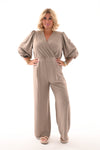 Jumpsuit overslag uni taupe