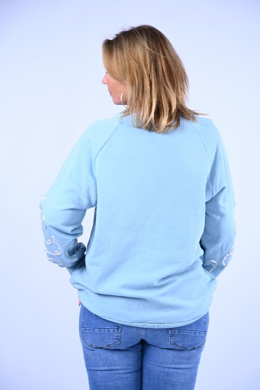 Sweater met gestikt detail lichtblauw
