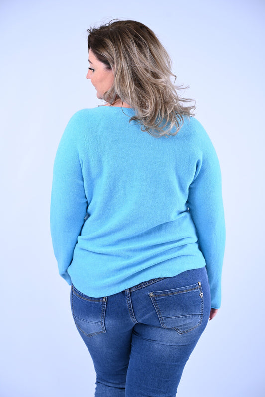 Basic trui ronde hals uni aquablauw
