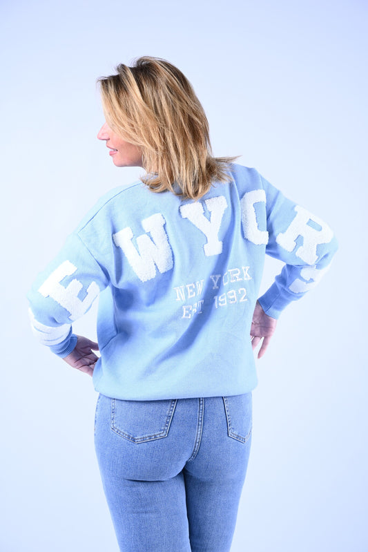 Sweater new york  lichtblauw