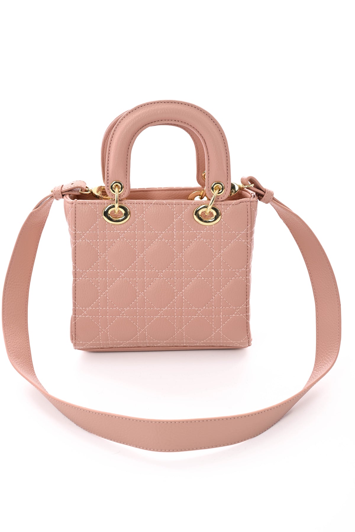 Handtas met licht geruit patroon oudroze