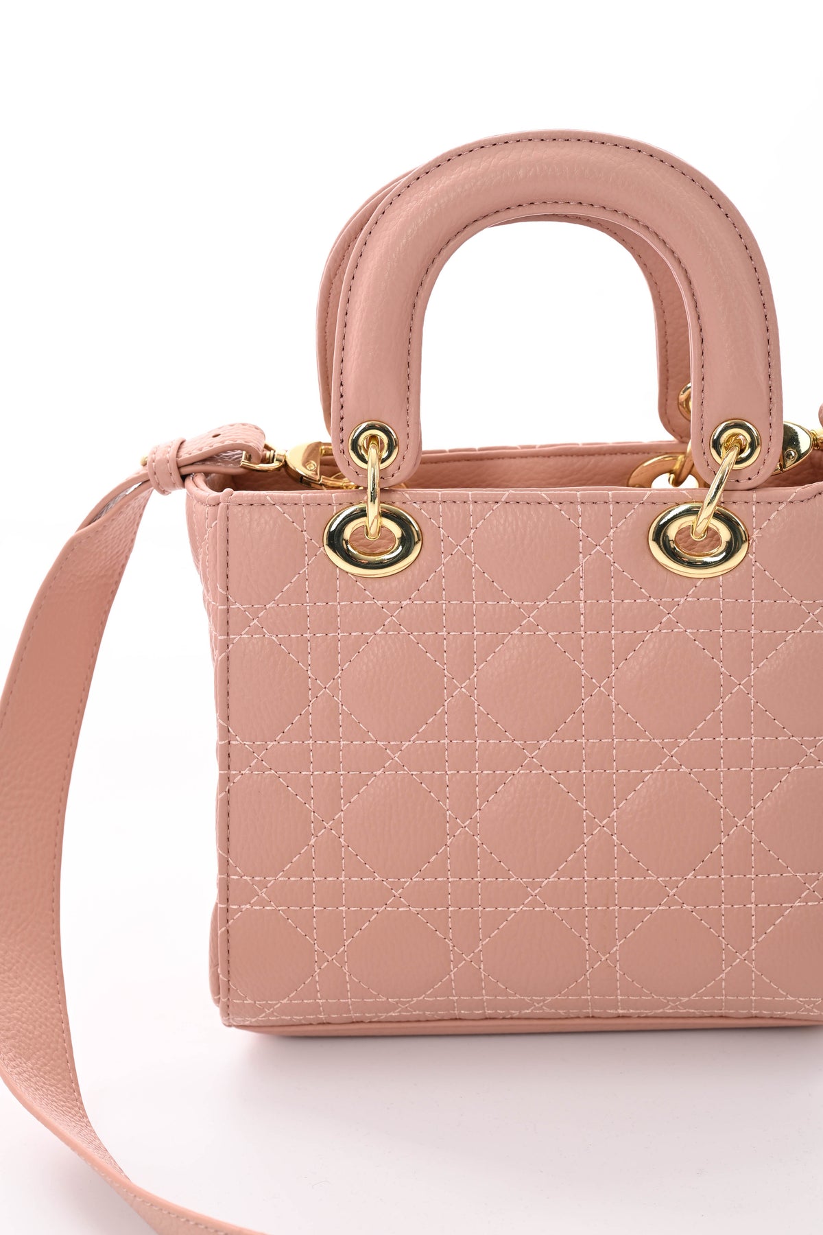 Handtas met licht geruit patroon oudroze