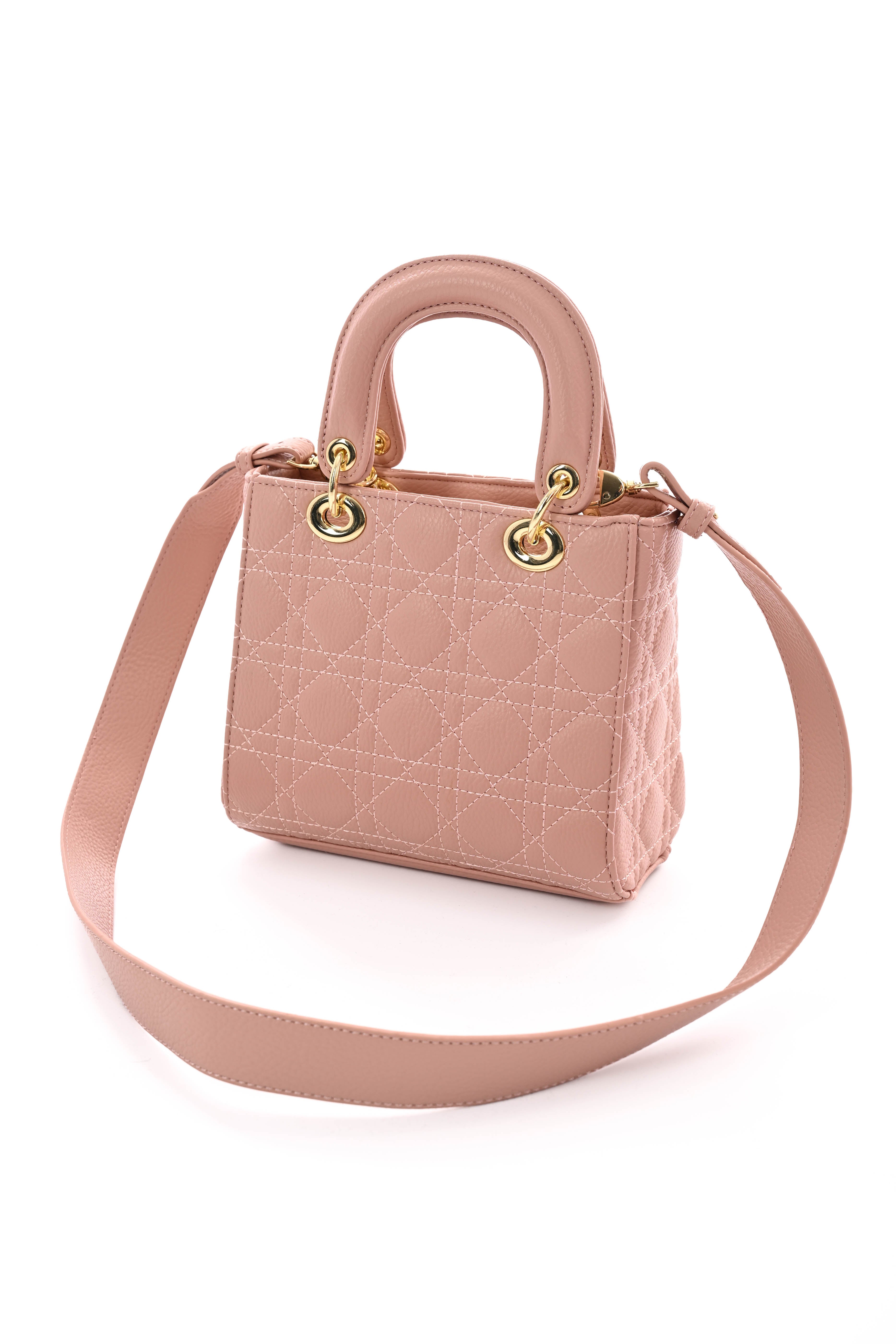 Handtas met licht geruit patroon oudroze