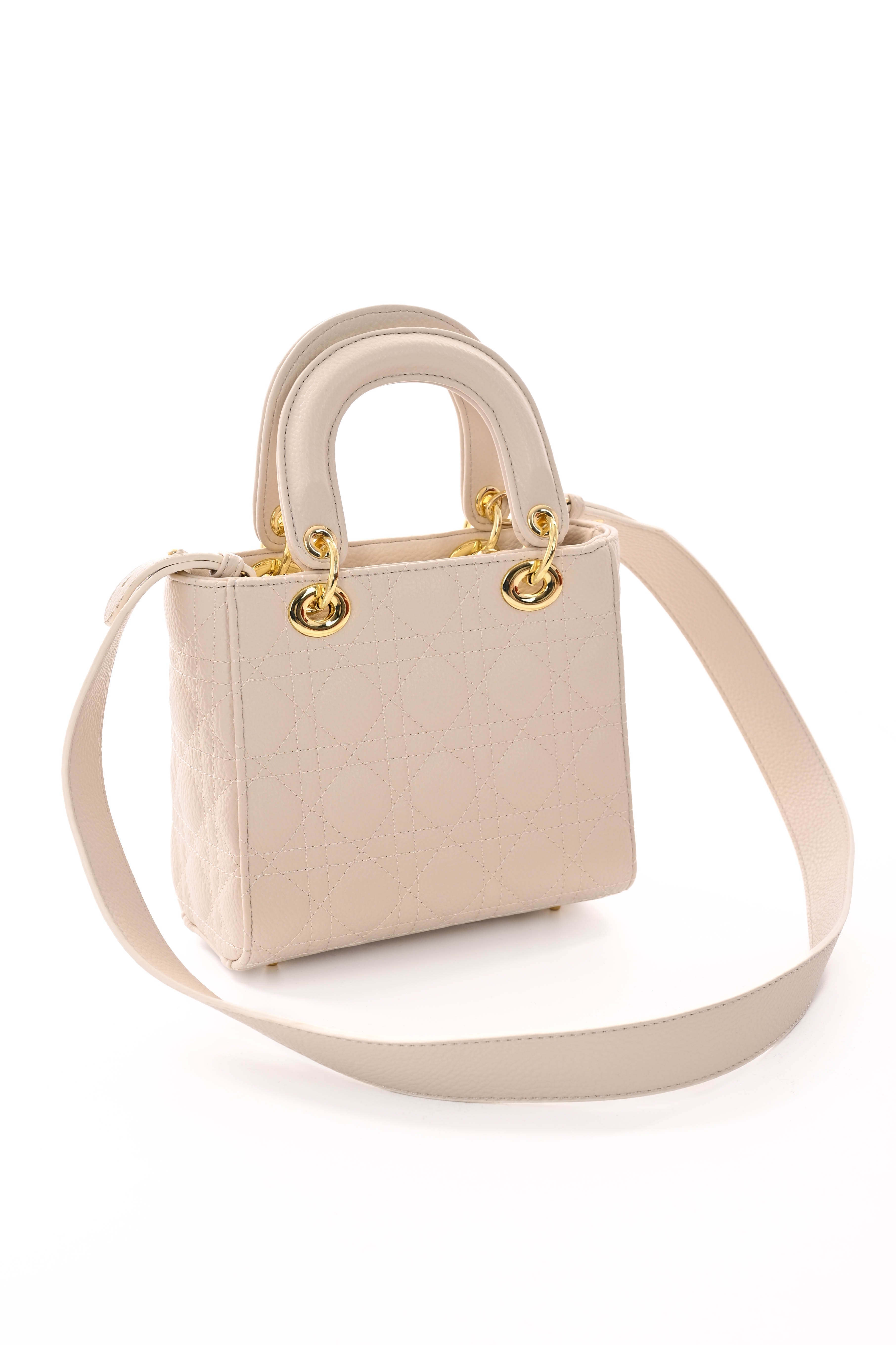 Handtas met licht geruit patroon beige