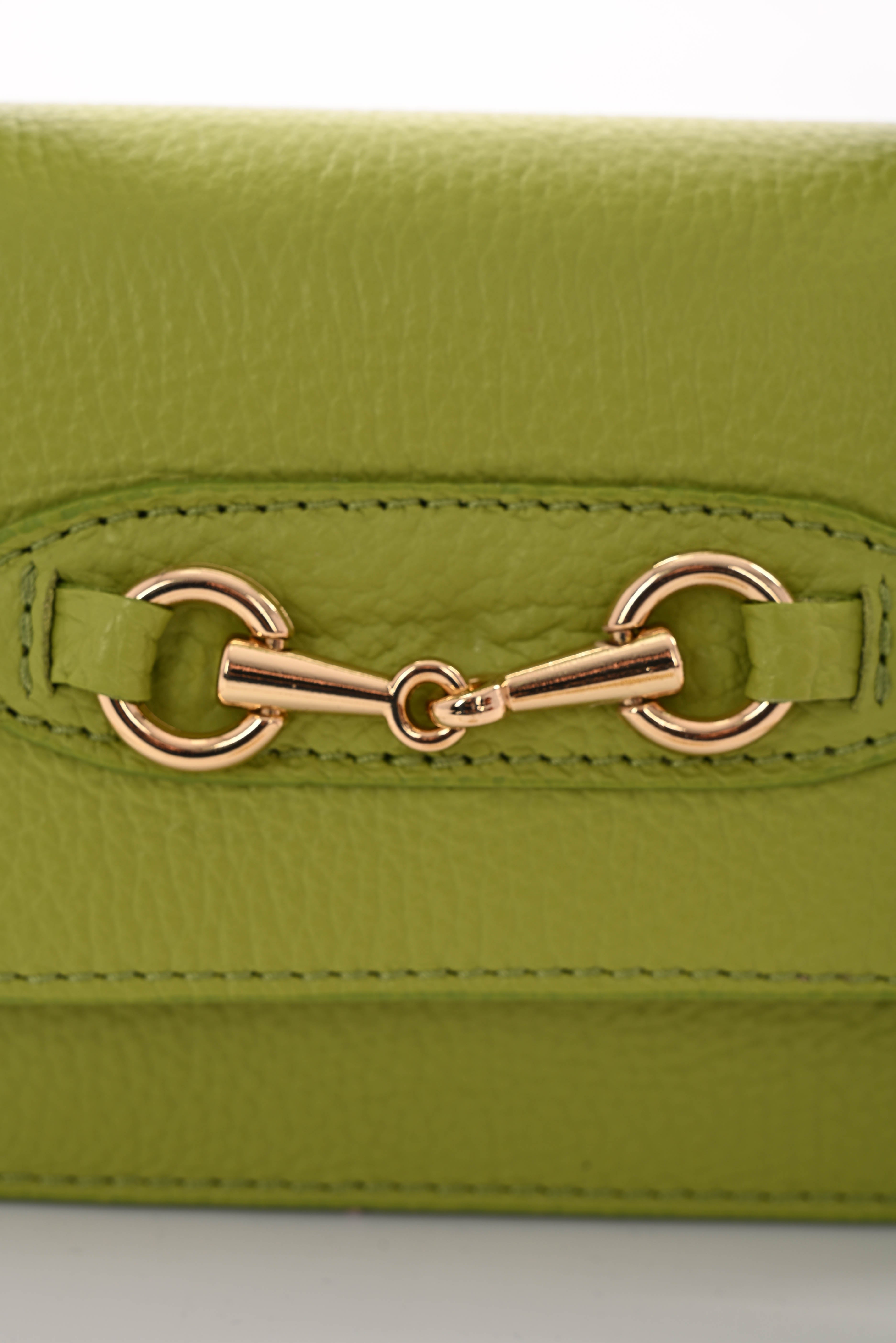 Leren handtas klein met sier gesp pistache