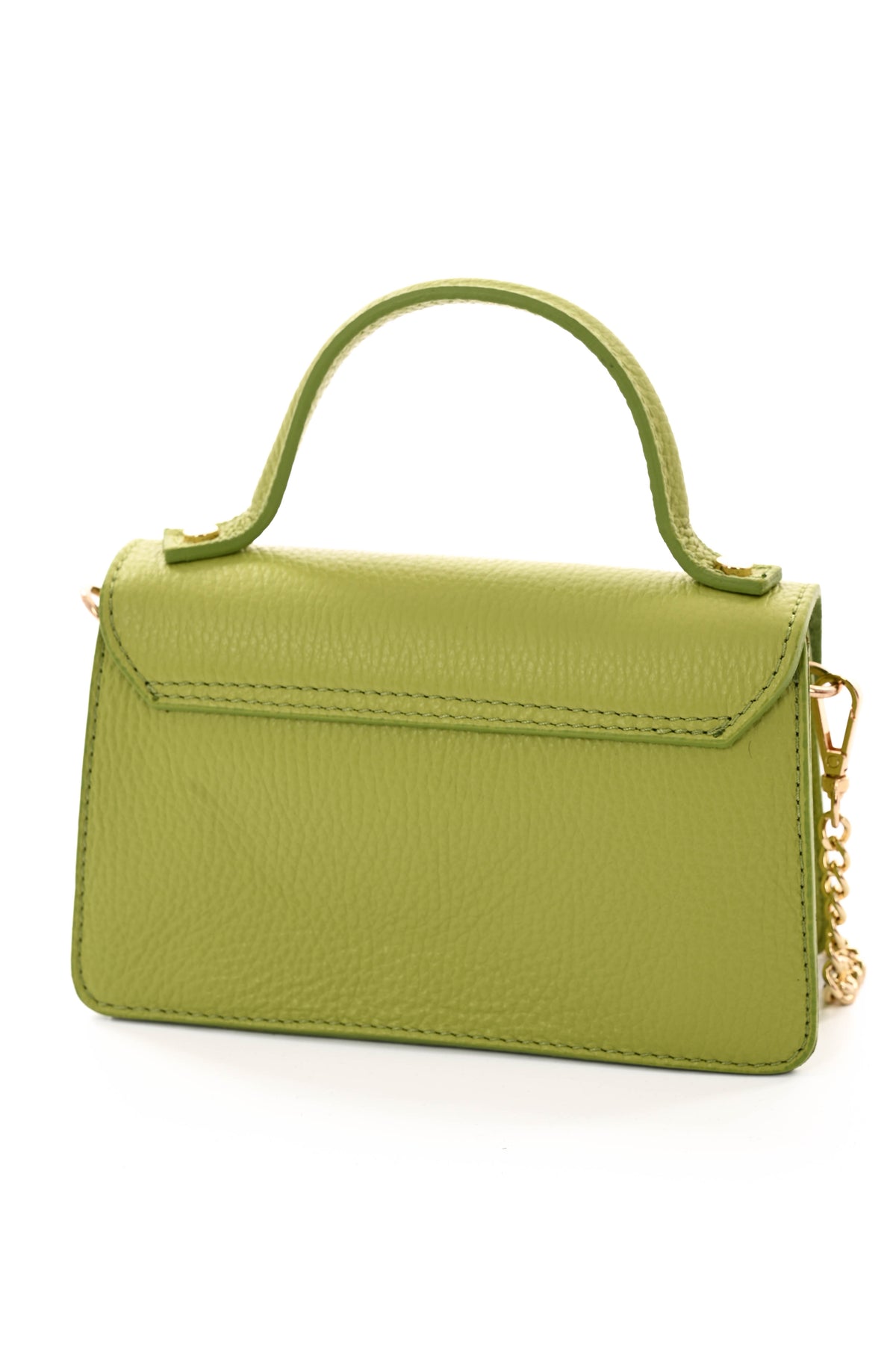 Leren handtas klein met sier gesp pistache