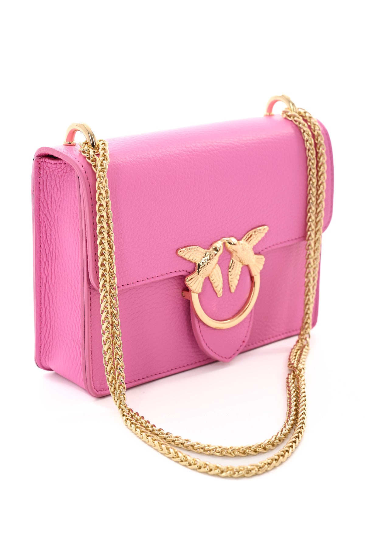 Leren crossbody tas gesp birds roze