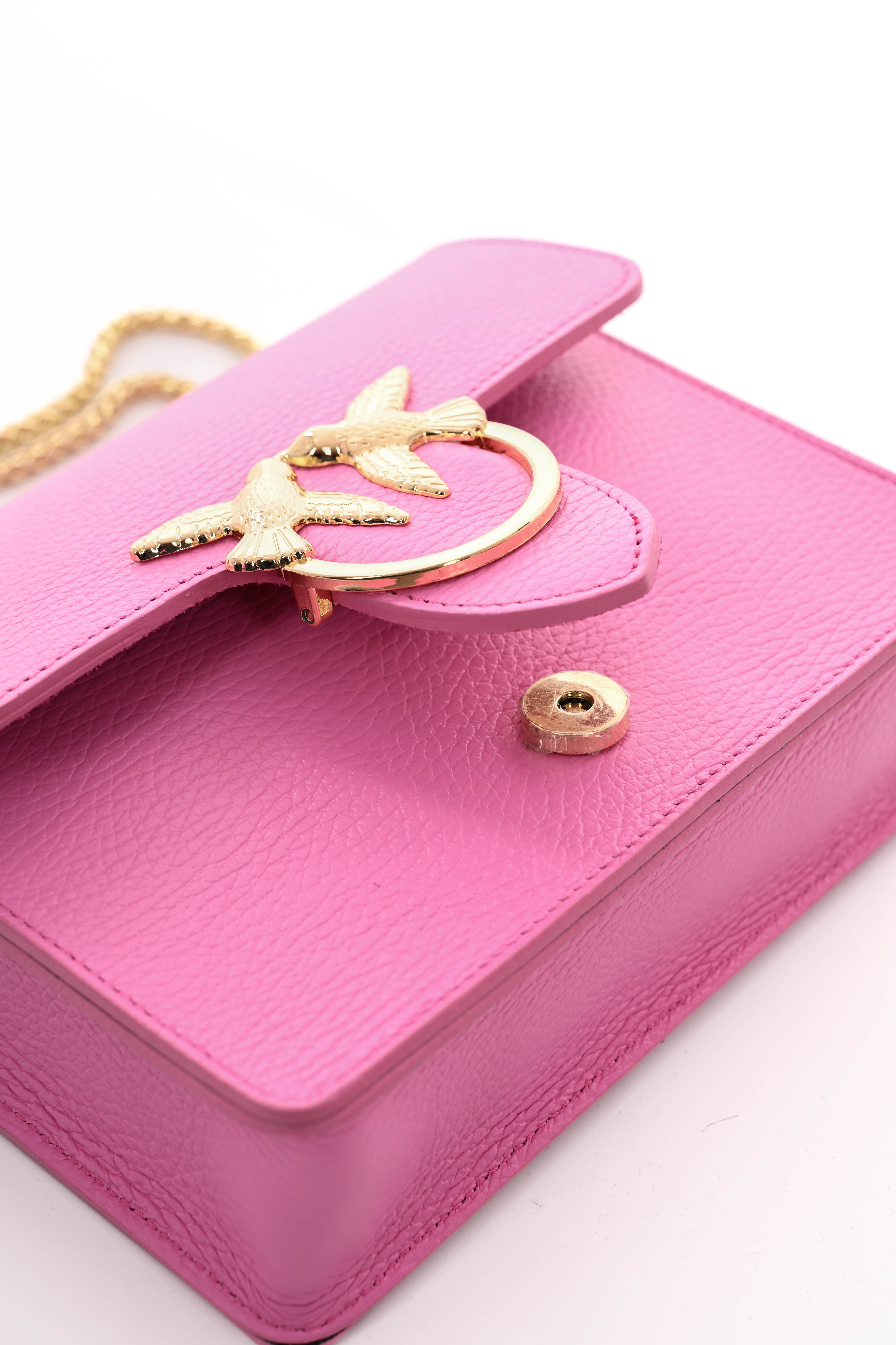 Leren crossbody tas gesp birds roze