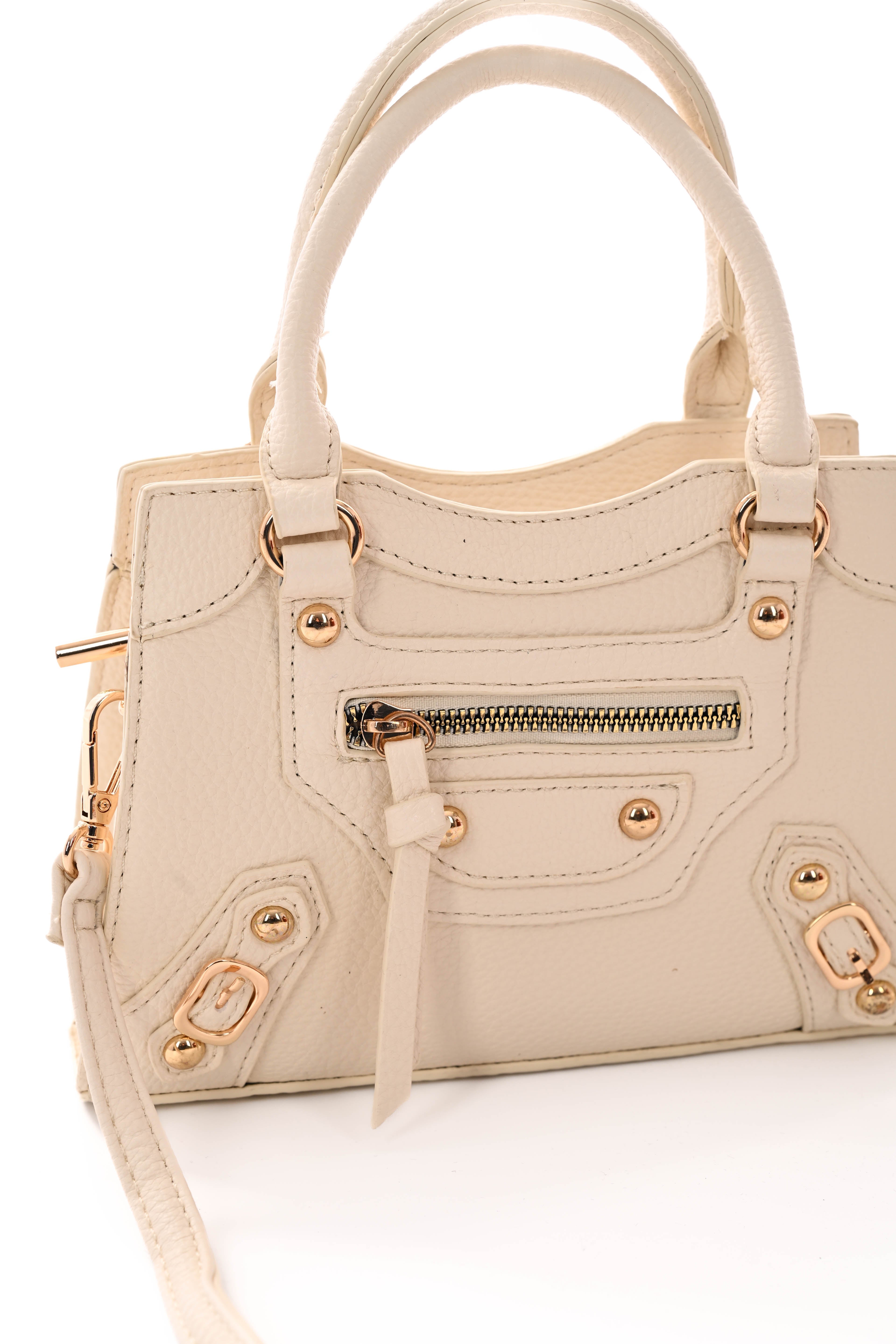 Handtas met studs en gespjes creme