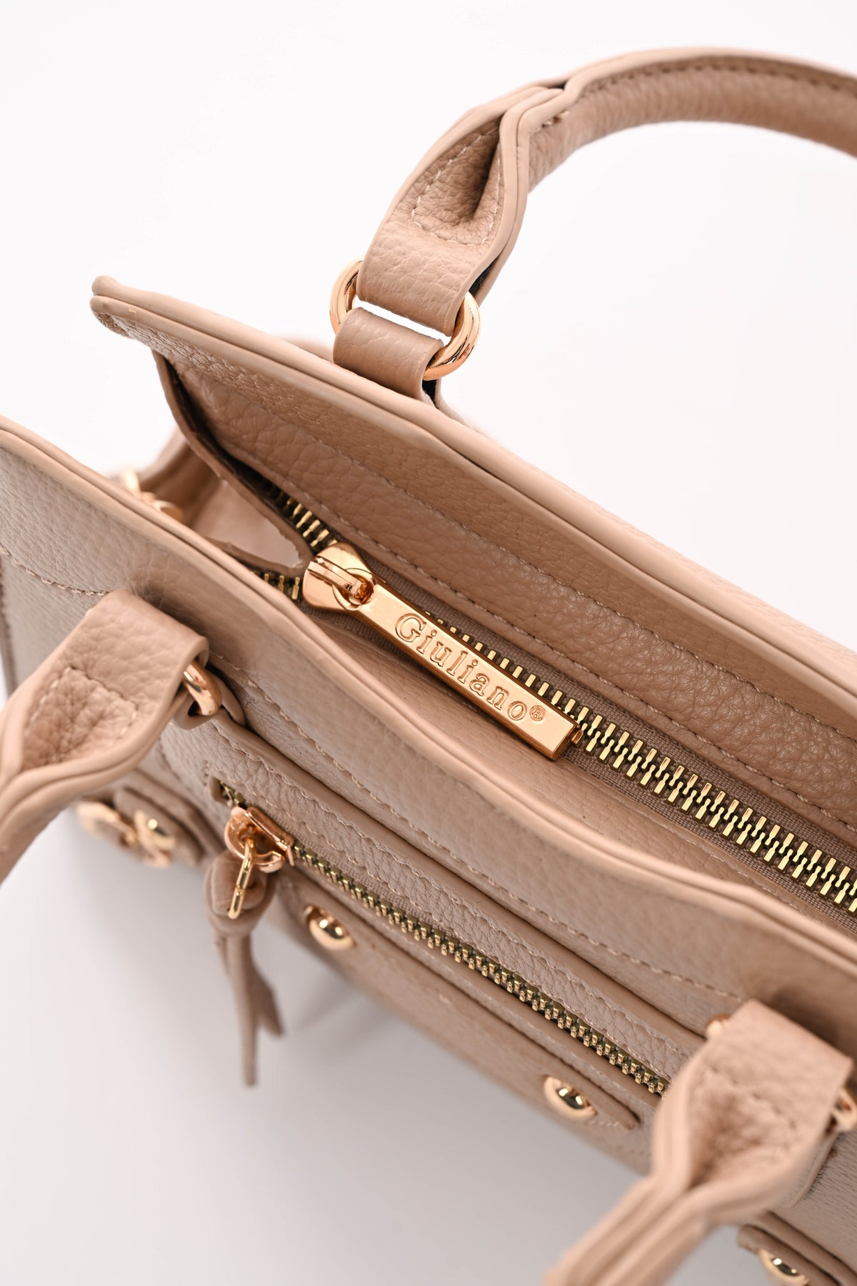 Handtas met studs en gespjes taupe