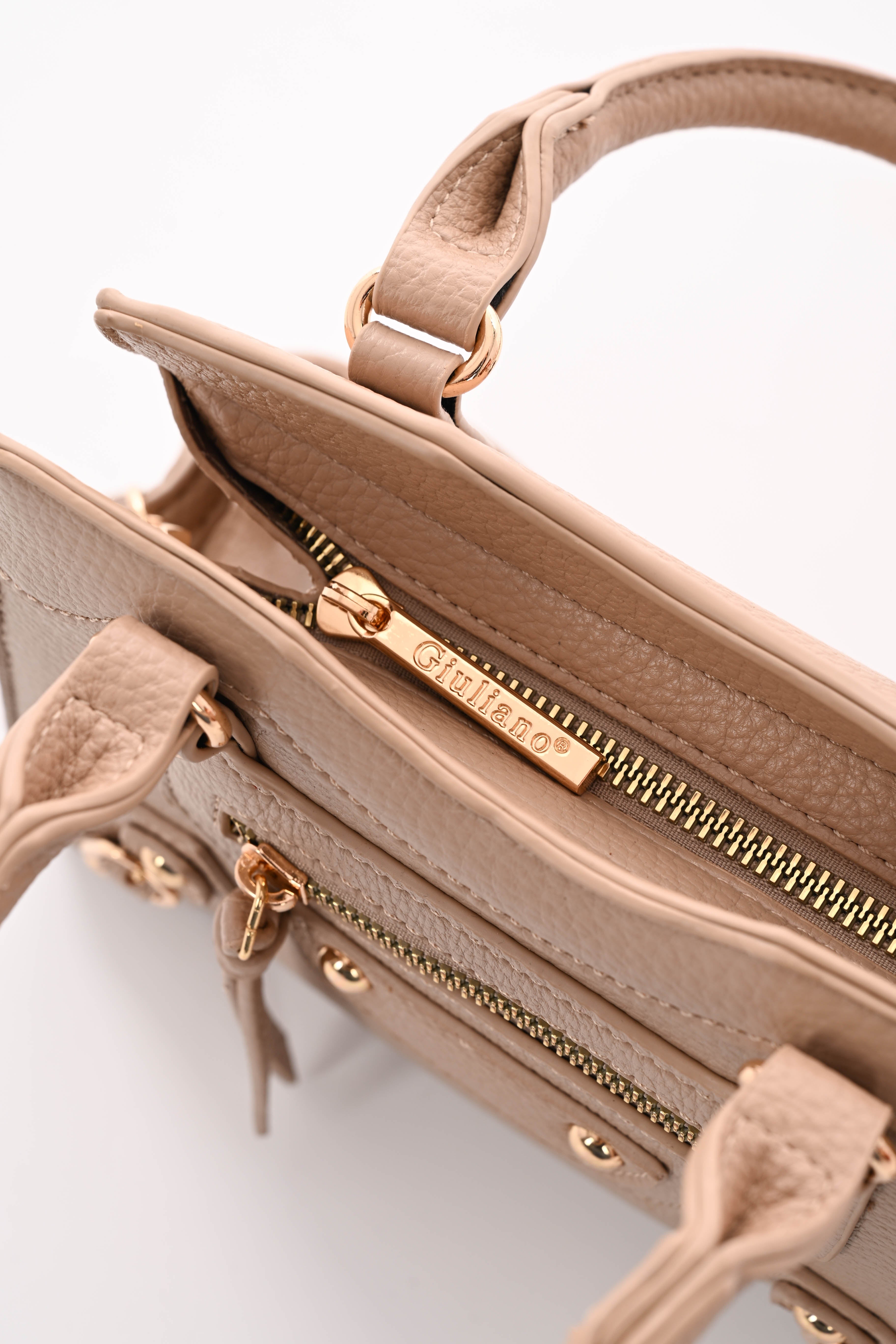 Handtas met studs en gespjes taupe