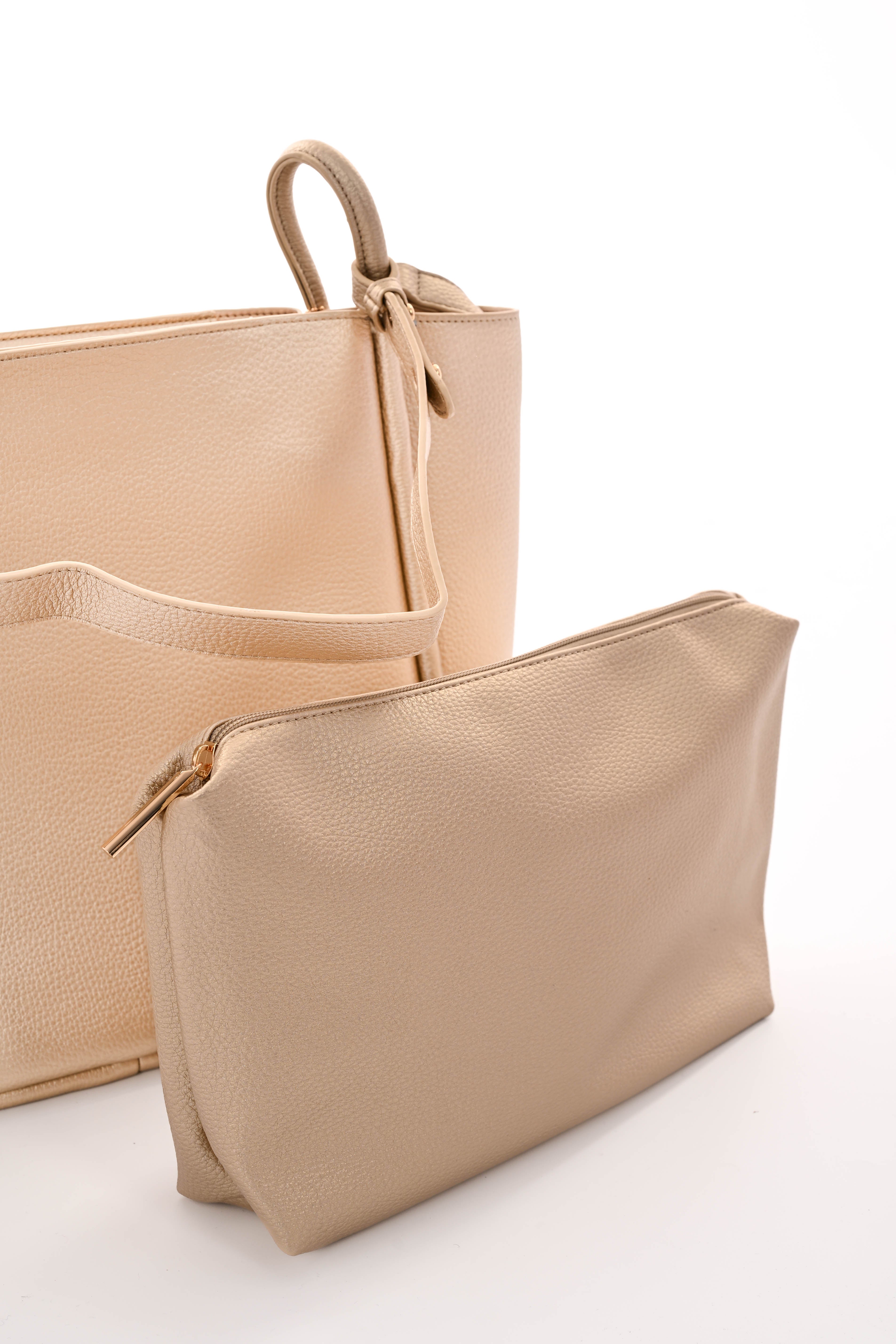 Driedelige shopper schoudertas goud