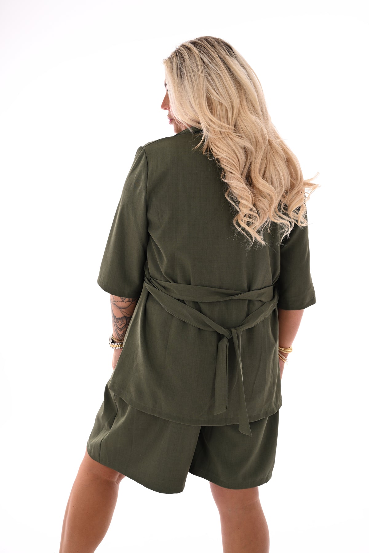 Twinset blazer korte mouwen olijfgroen