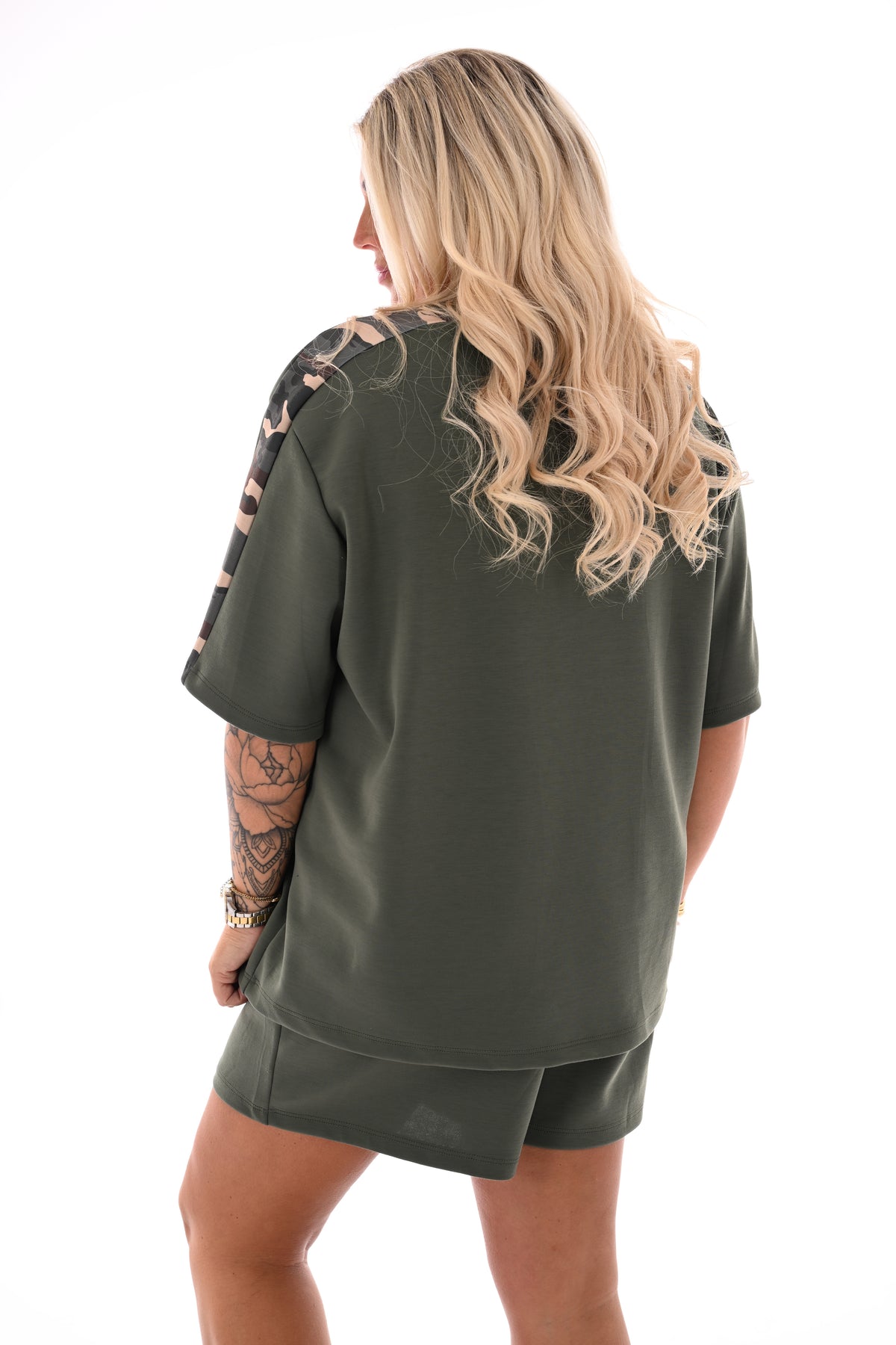 Twinset met skort army borstzak uni legergroen