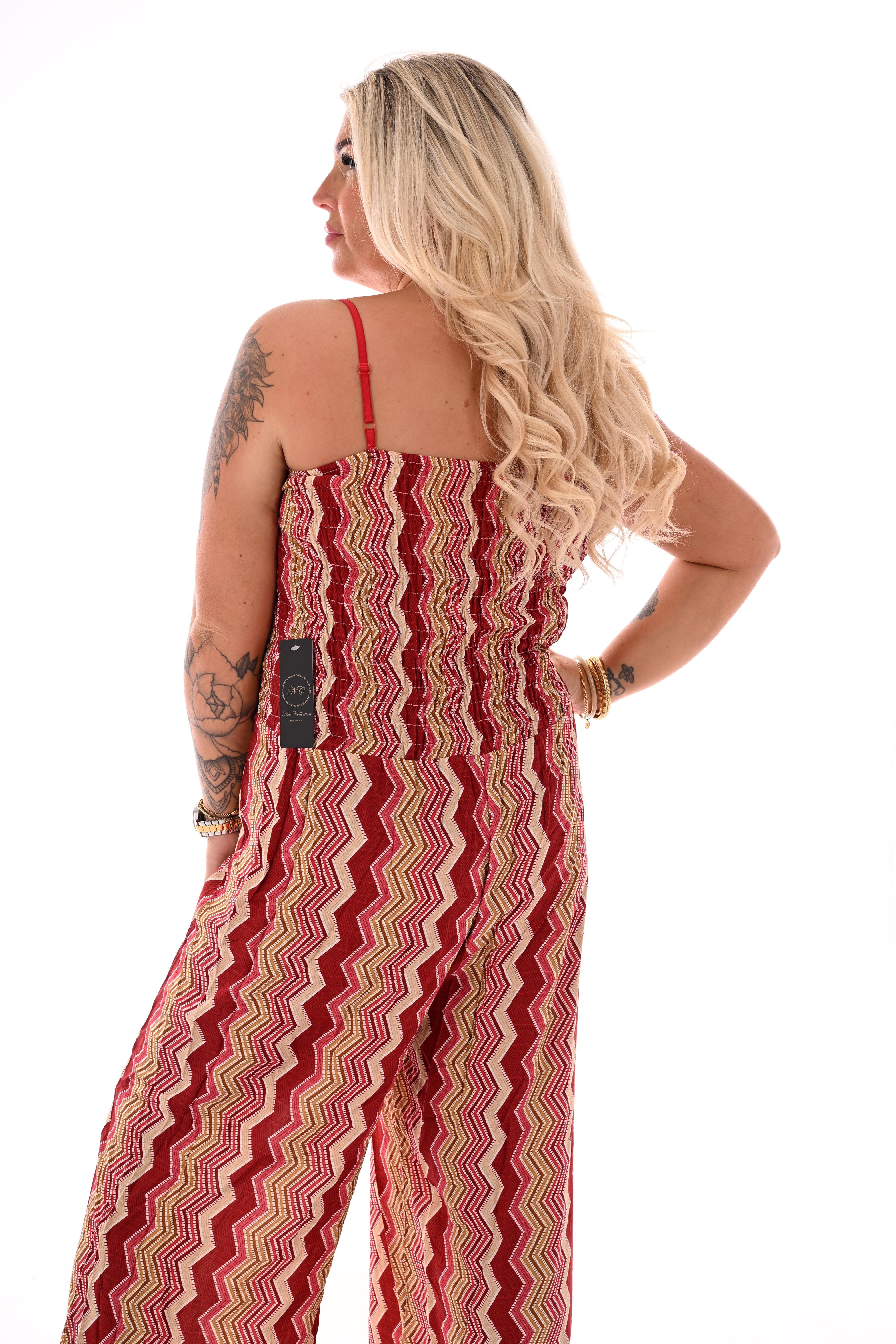 Strapless jumpsuit zigzag rood
