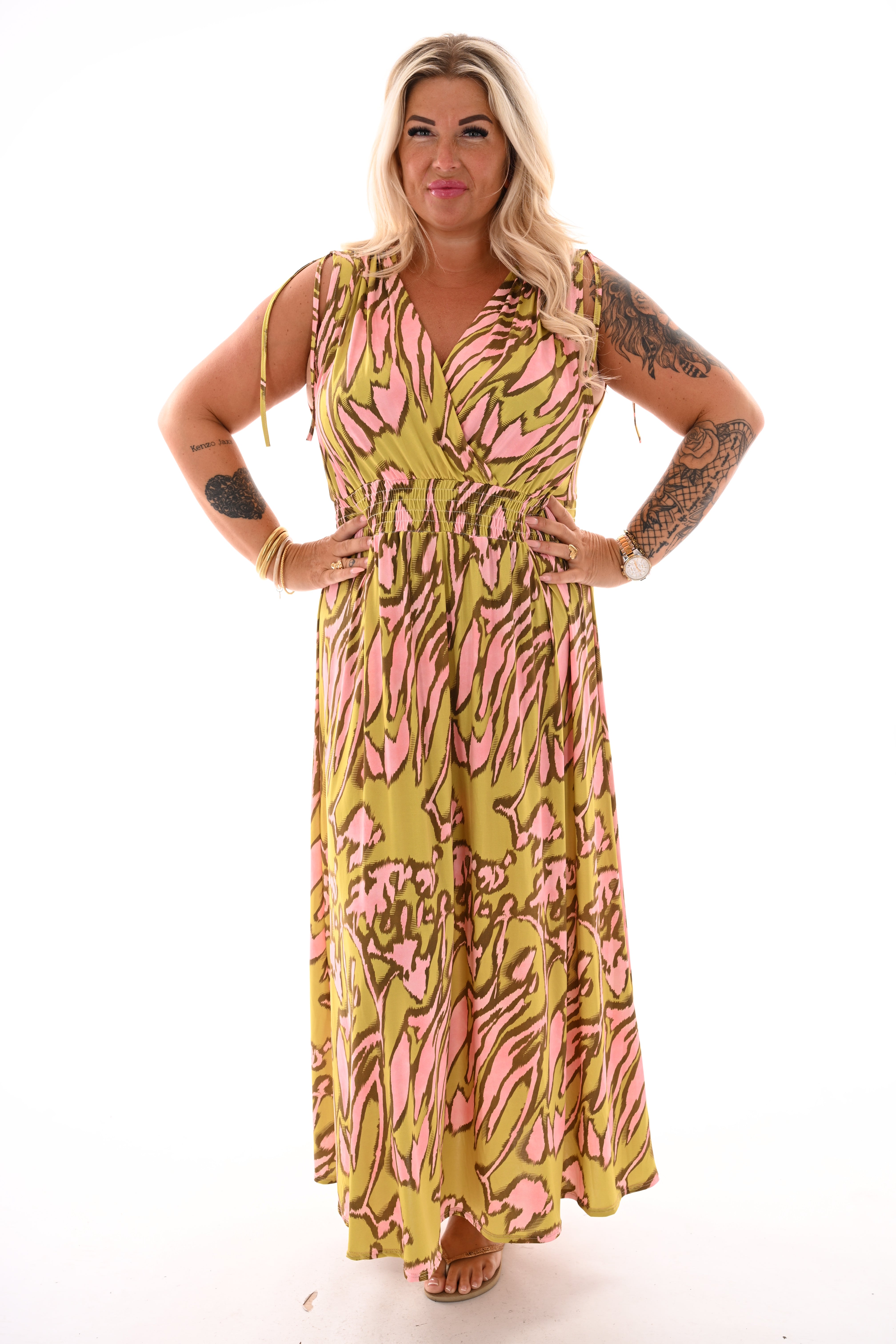 Lange jurk magic print vlekken lime