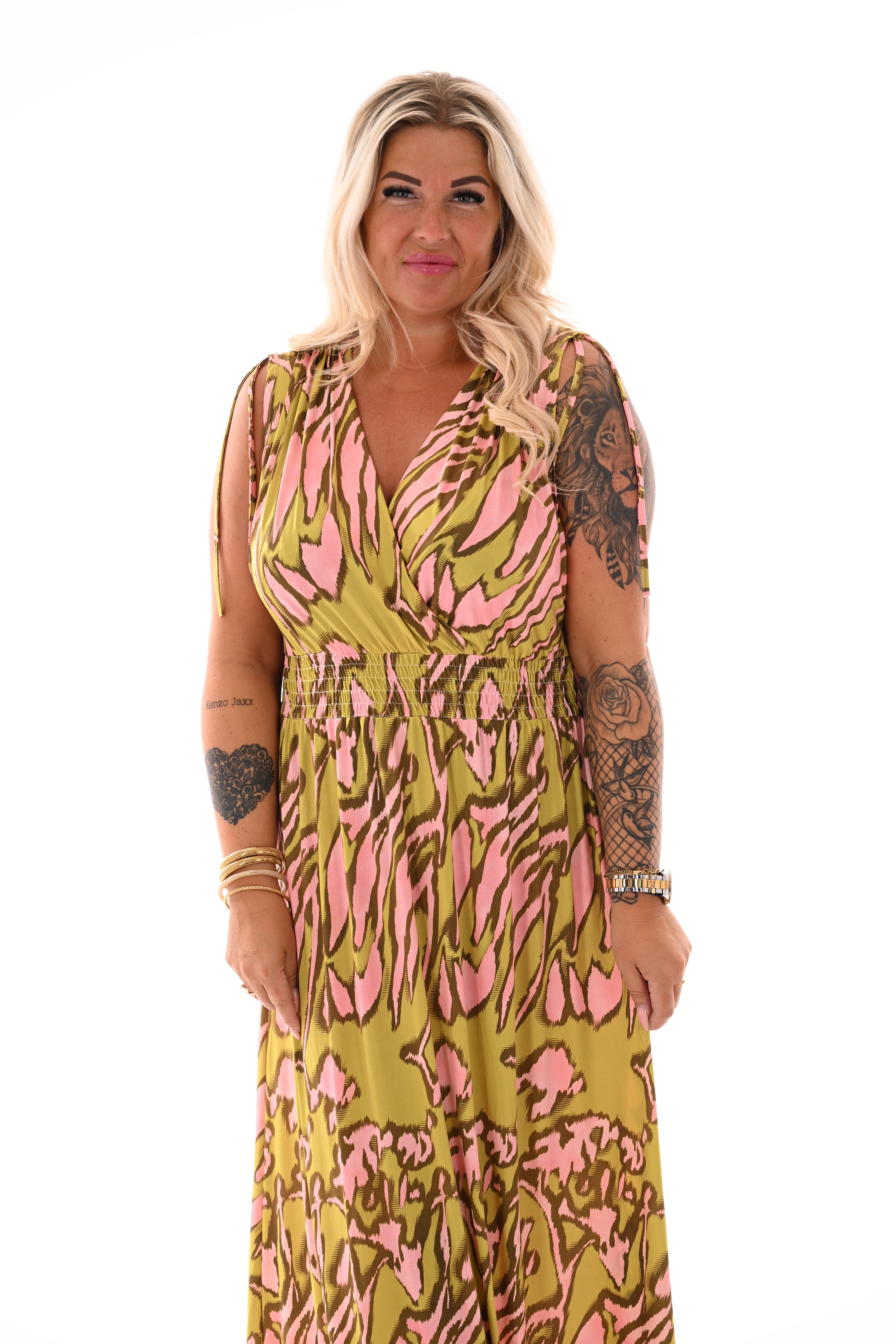 Lange jurk magic print vlekken lime