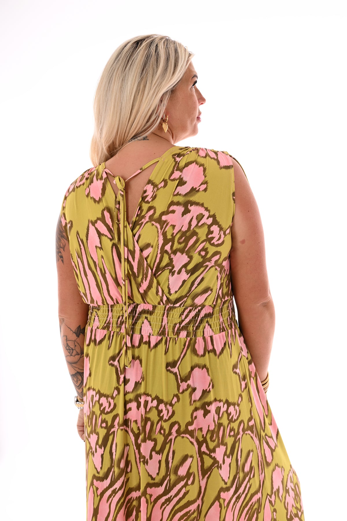 Lange jurk magic print vlekken lime