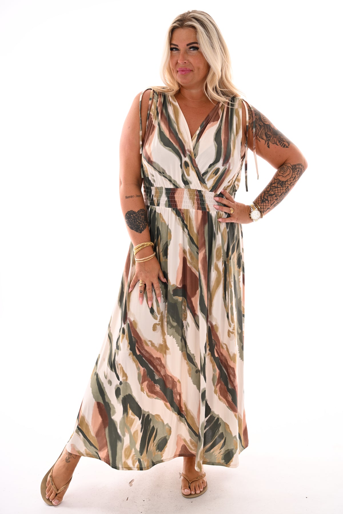 Lange jurk magic print tie dye legergroen