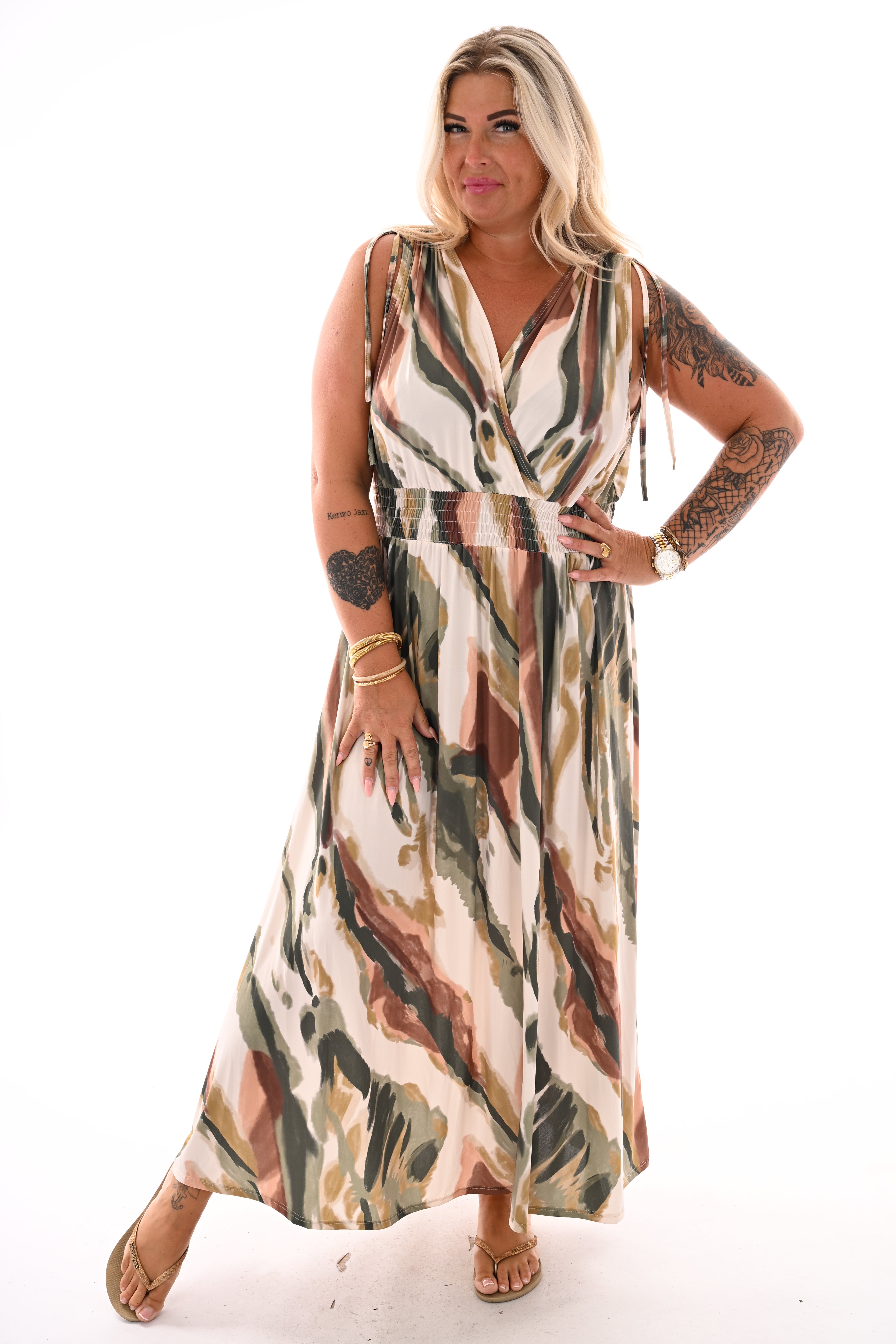 Lange jurk magic print tie dye legergroen