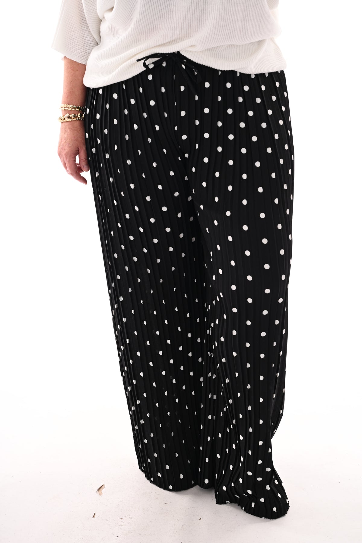 Dots plisse broek zwart