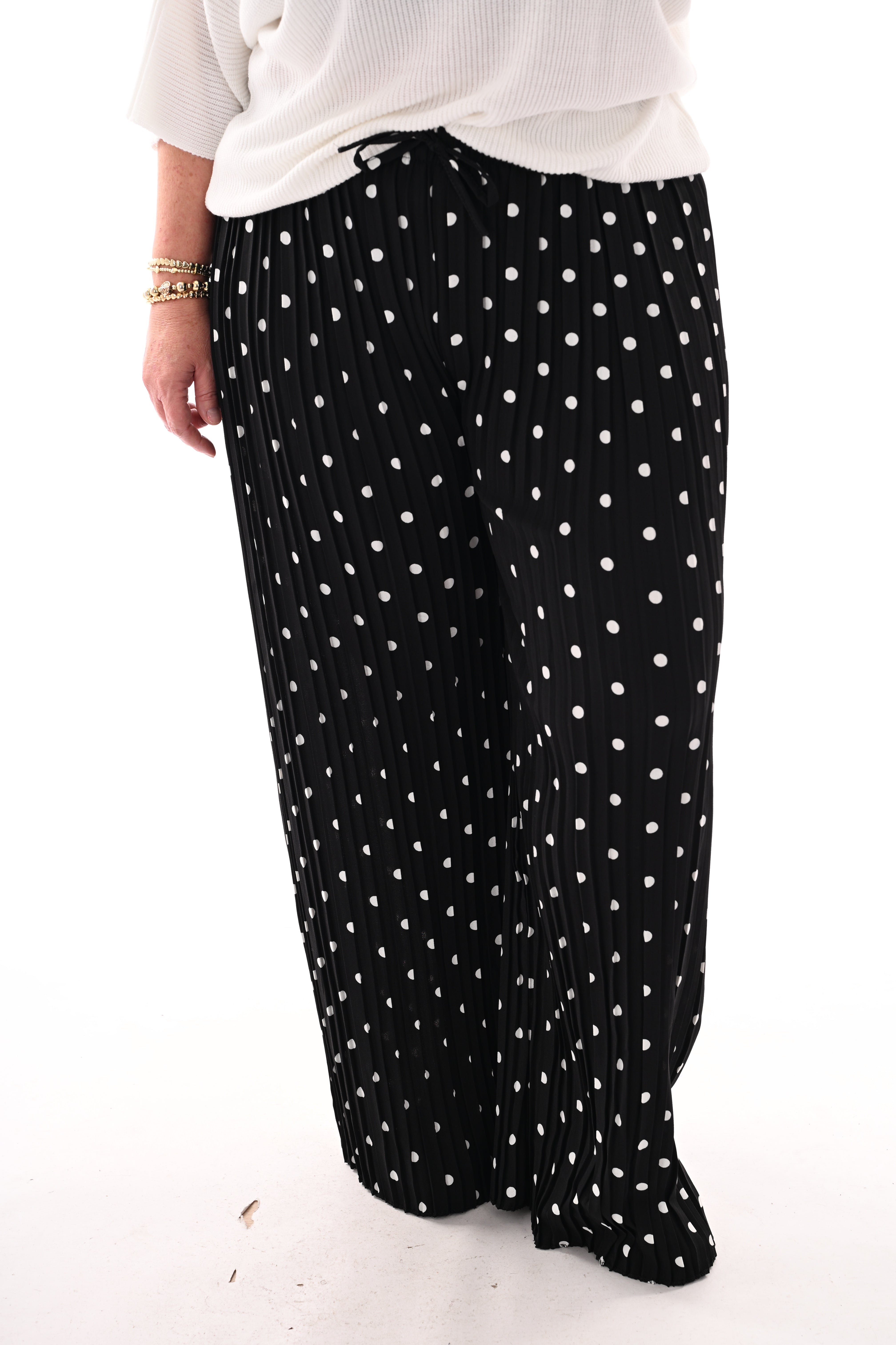 Dots plisse broek zwart