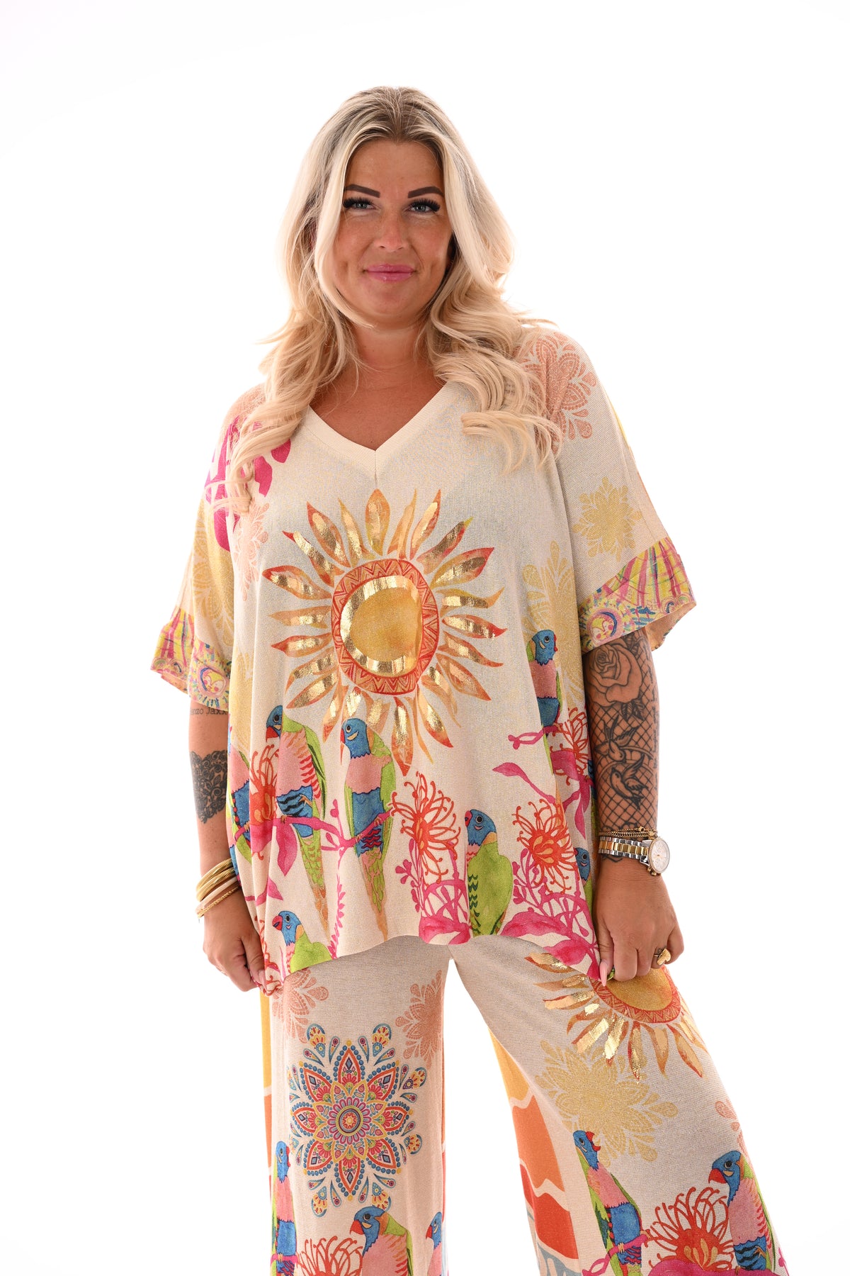 Tweedelig set tropical oranje/geel