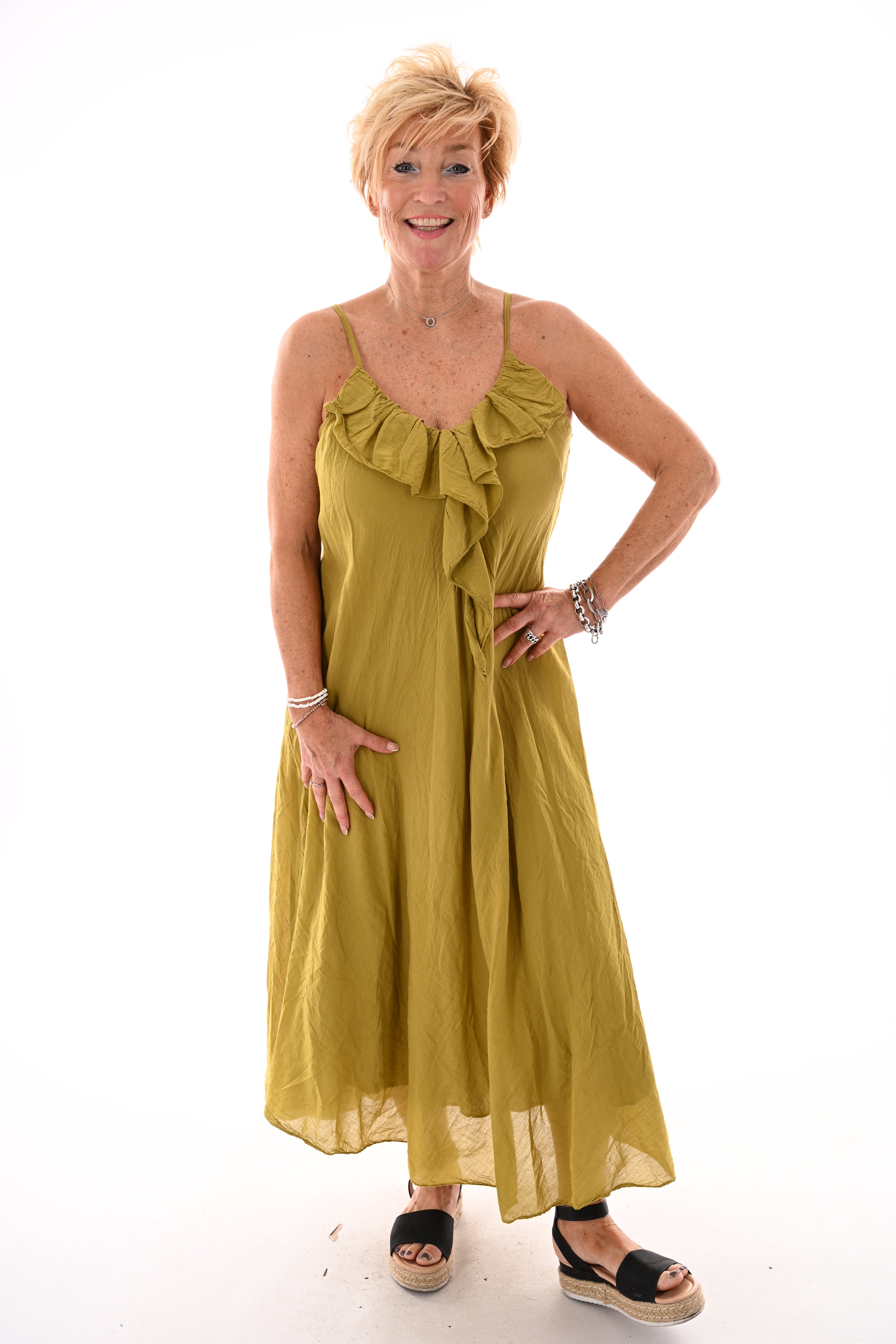 Maxi jurk roezels lime