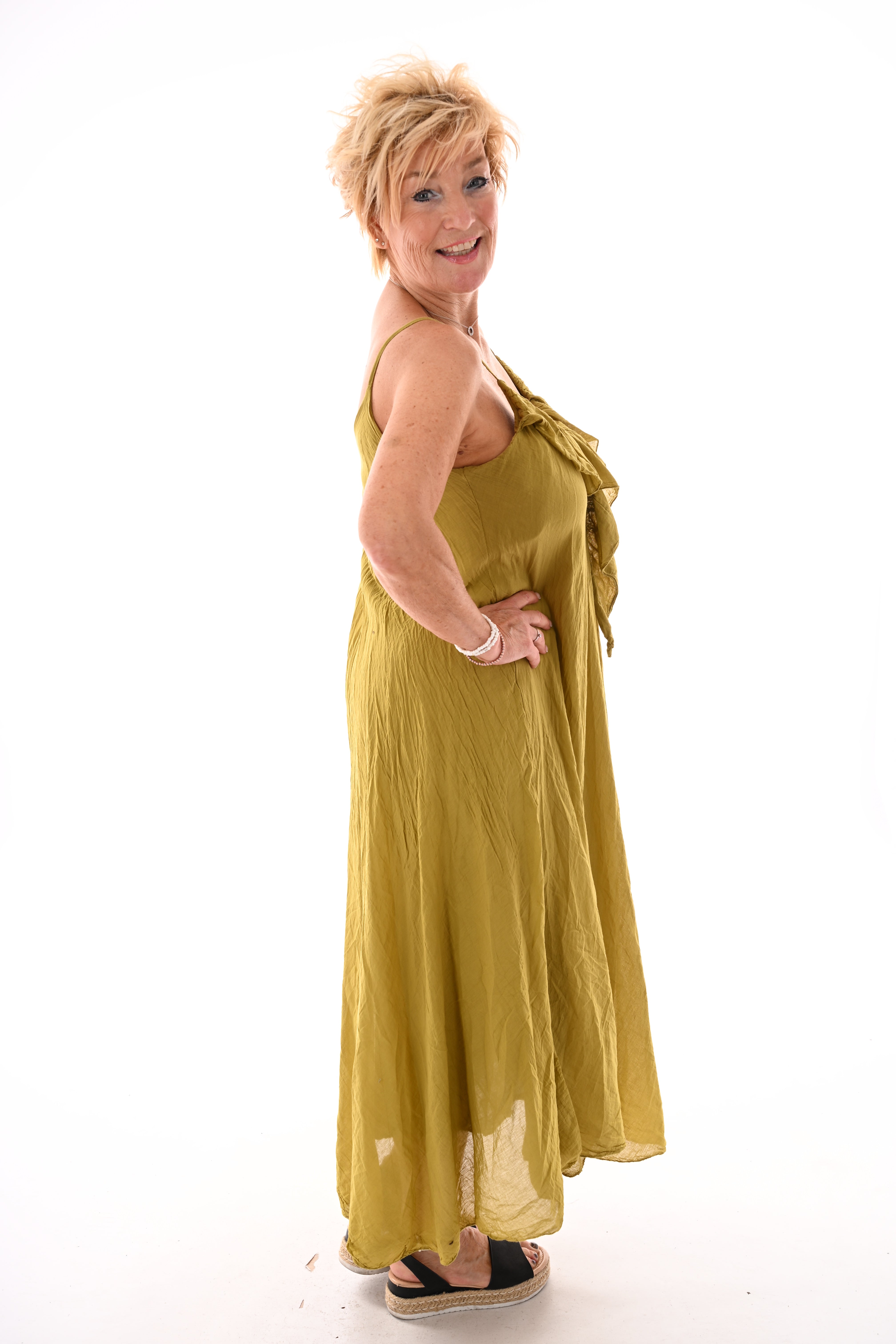 Maxi jurk roezels lime
