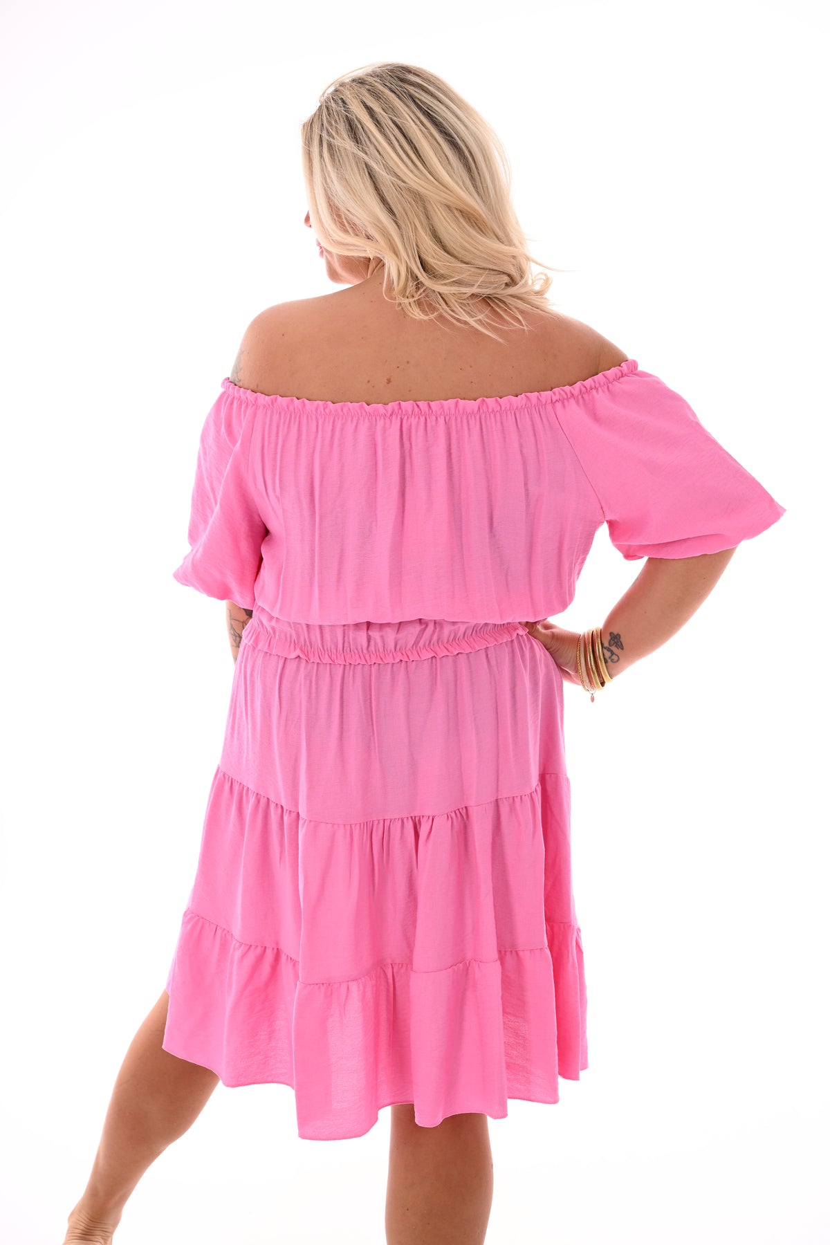 Korte jurk met gesmockte details roze