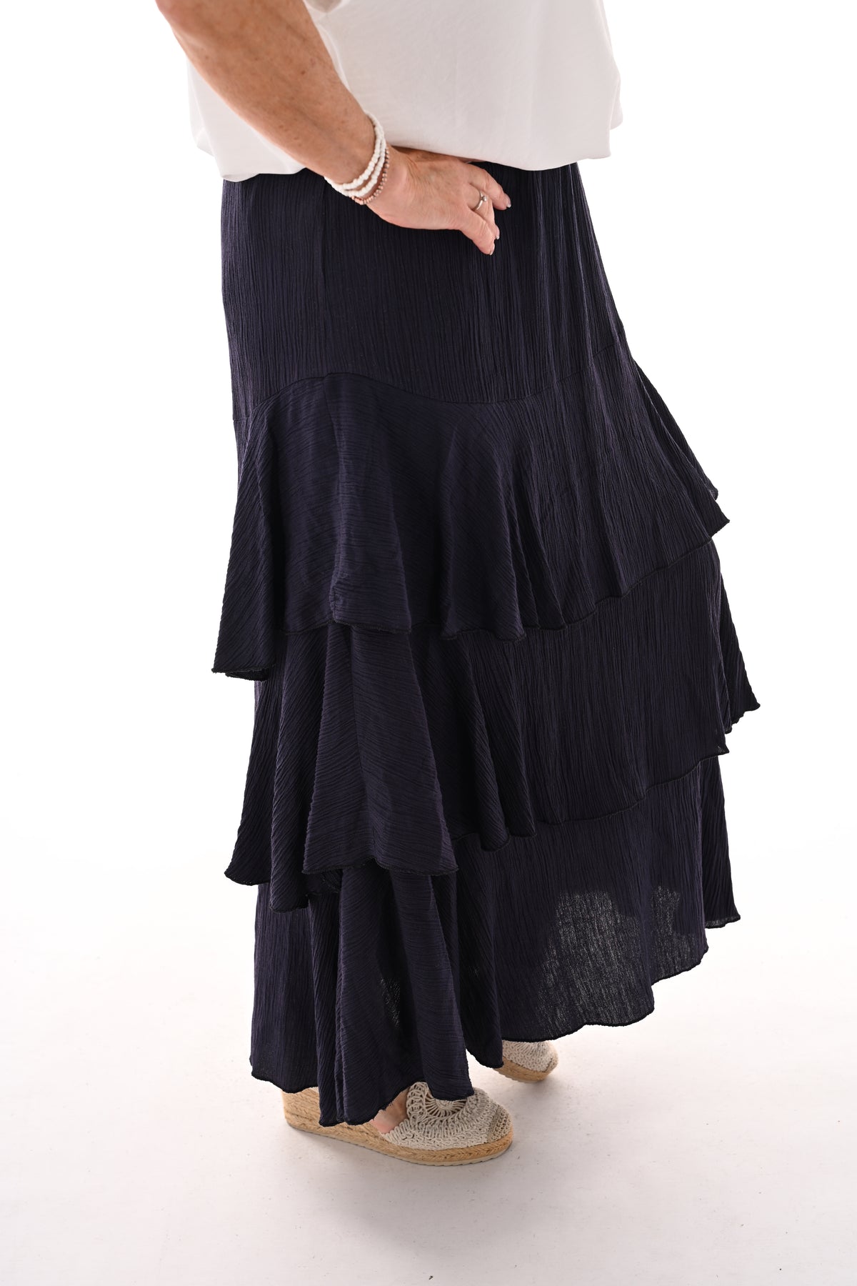Lange rok met volantlagen marineblauw