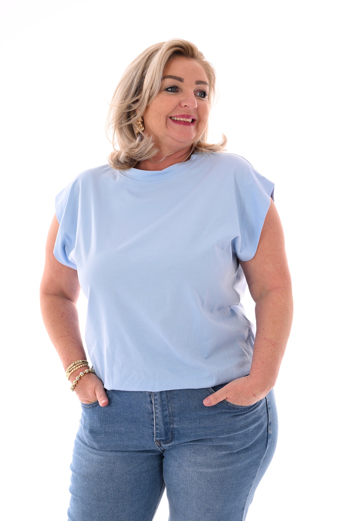 Shirt elastieken onderrand lichtblauw