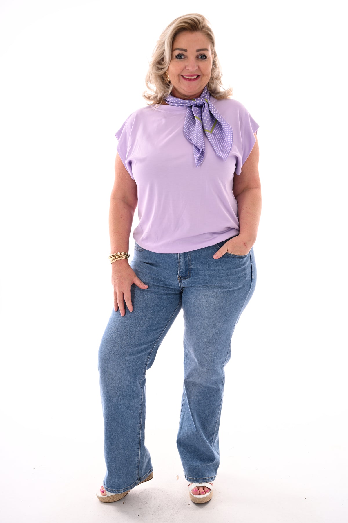 Shirt elastieken onderrand lila