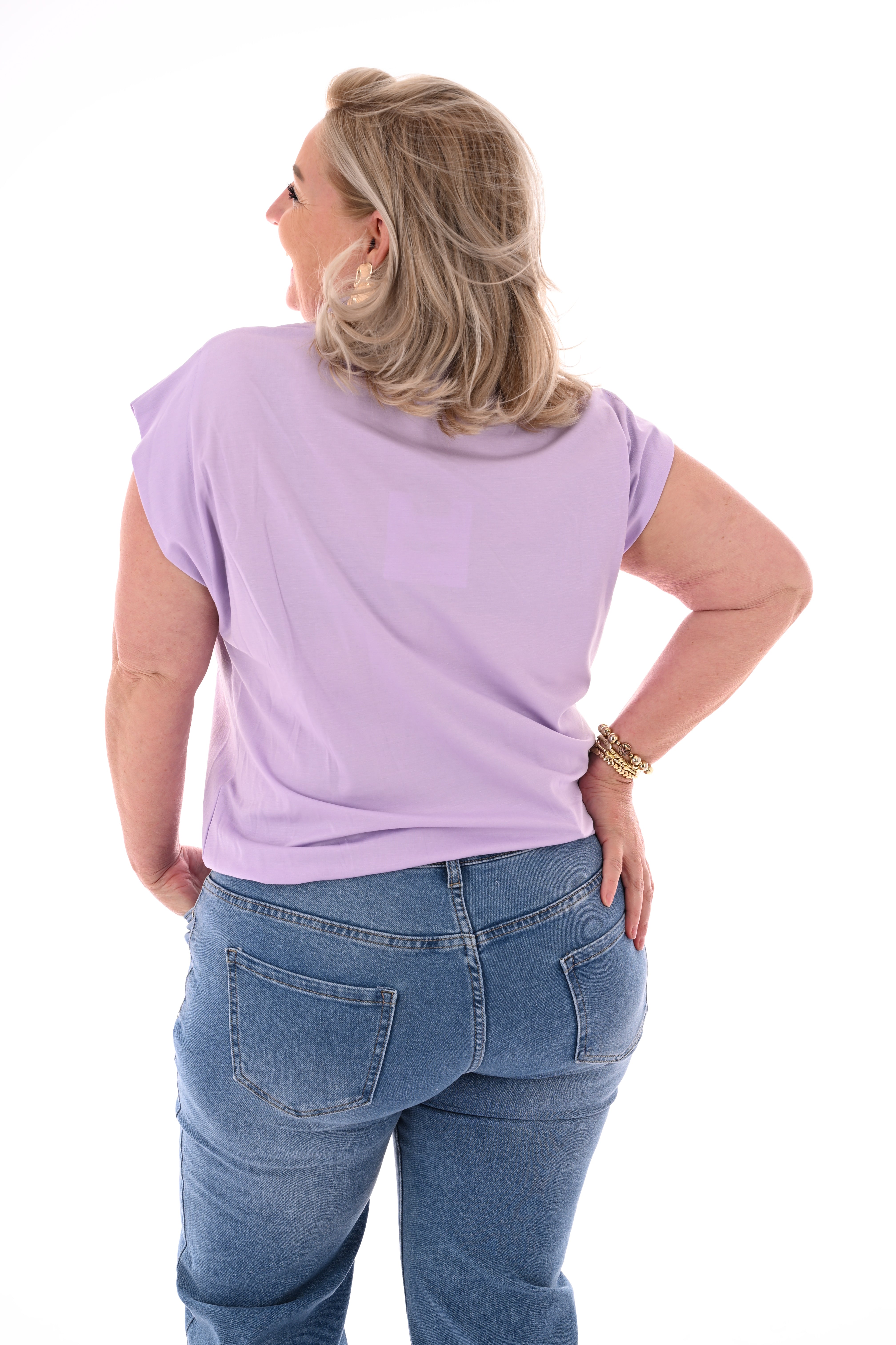 Shirt elastieken onderrand lila