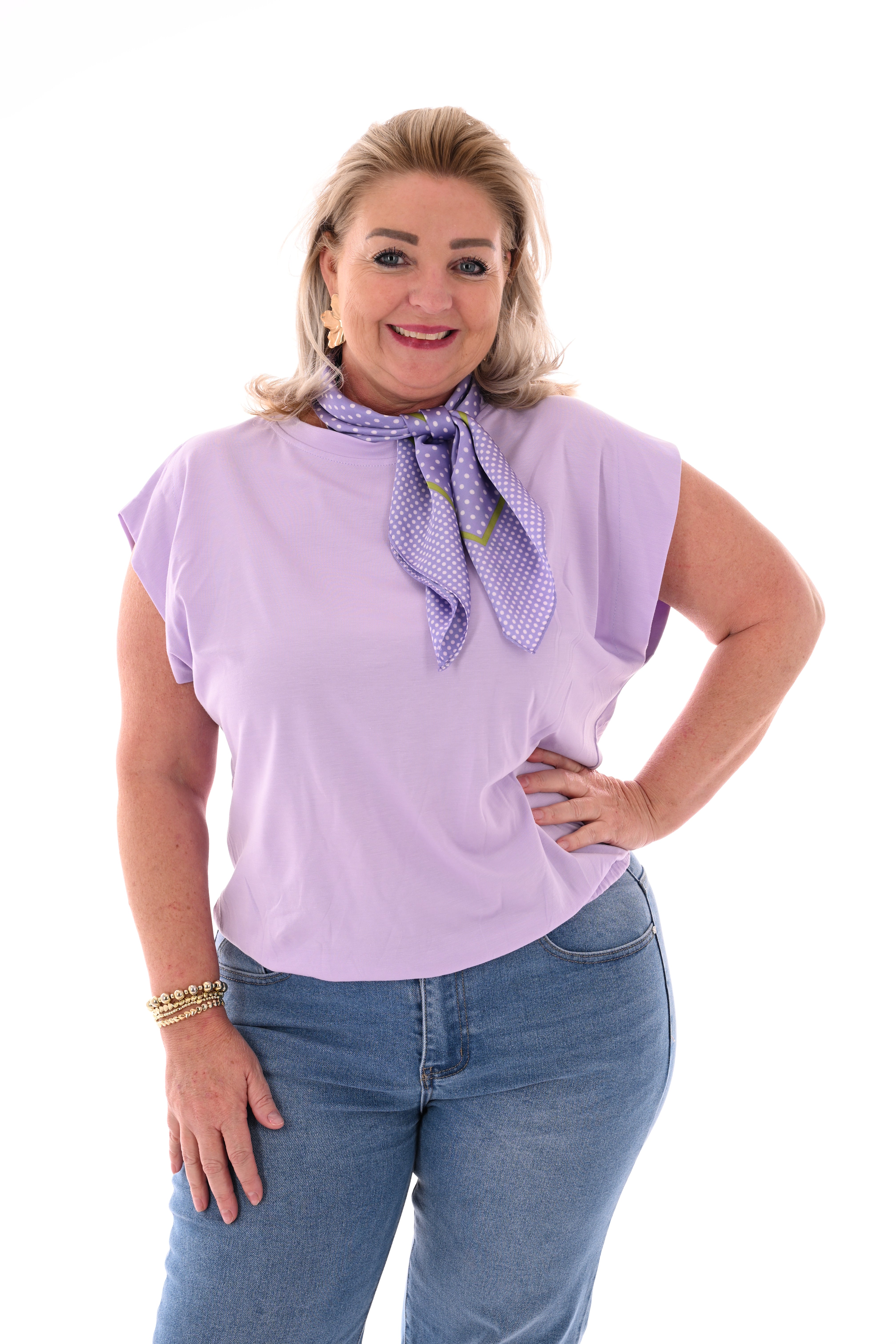 Shirt elastieken onderrand lila