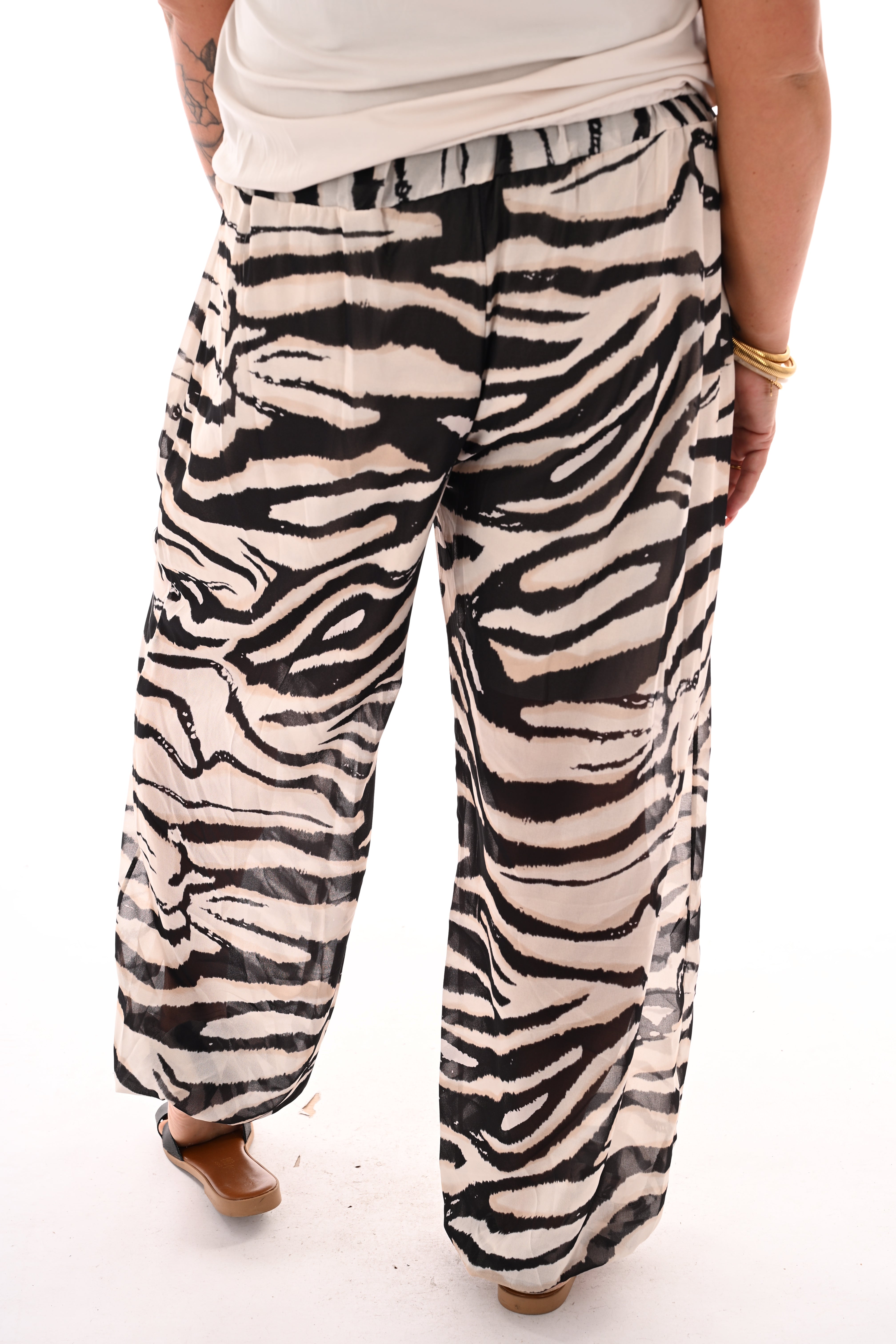 Ballon broek print strepen creme/zwart