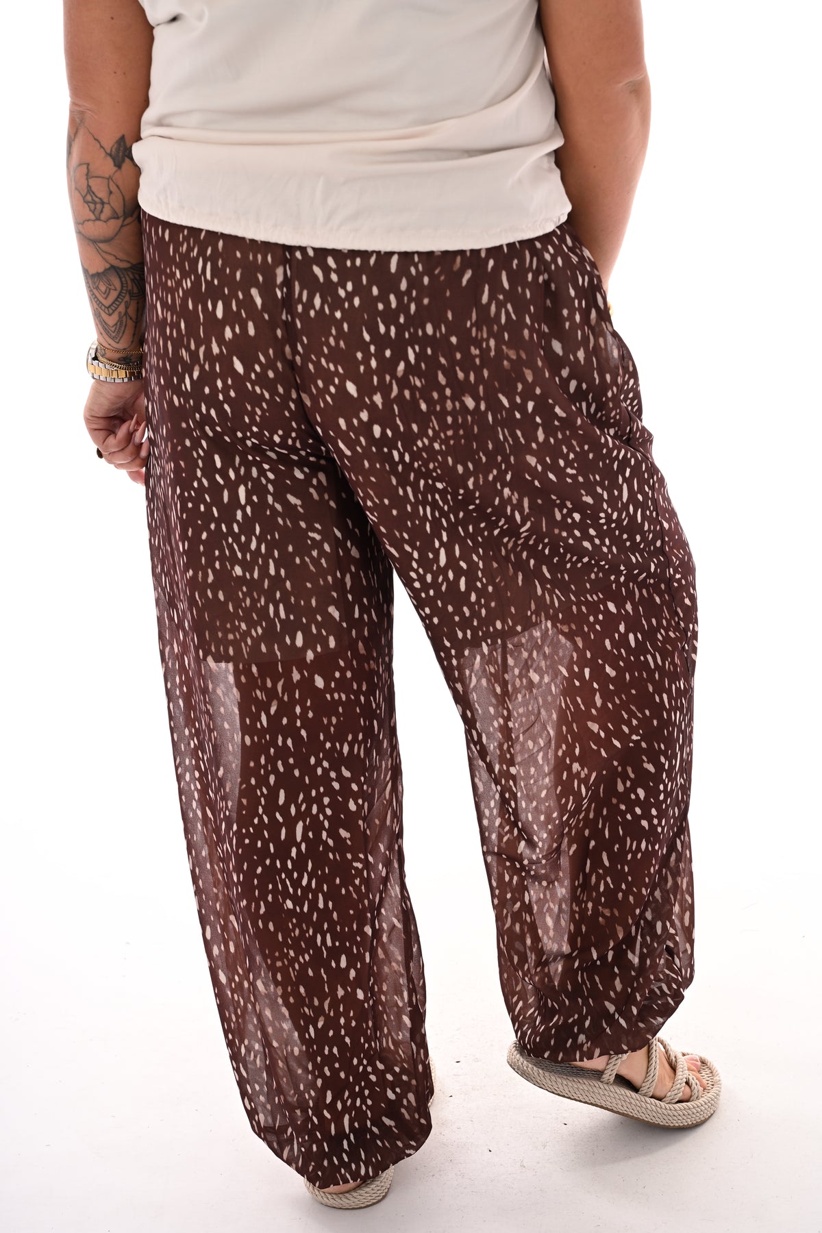 Ballon broek print stippen bruin