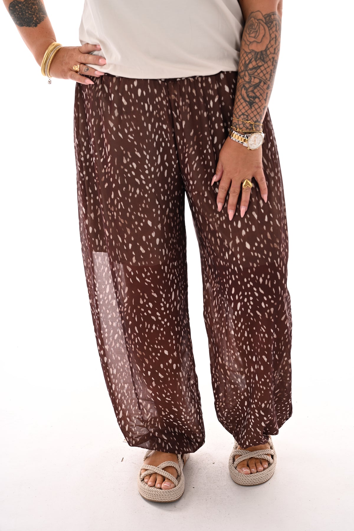 Ballon broek print stippen bruin