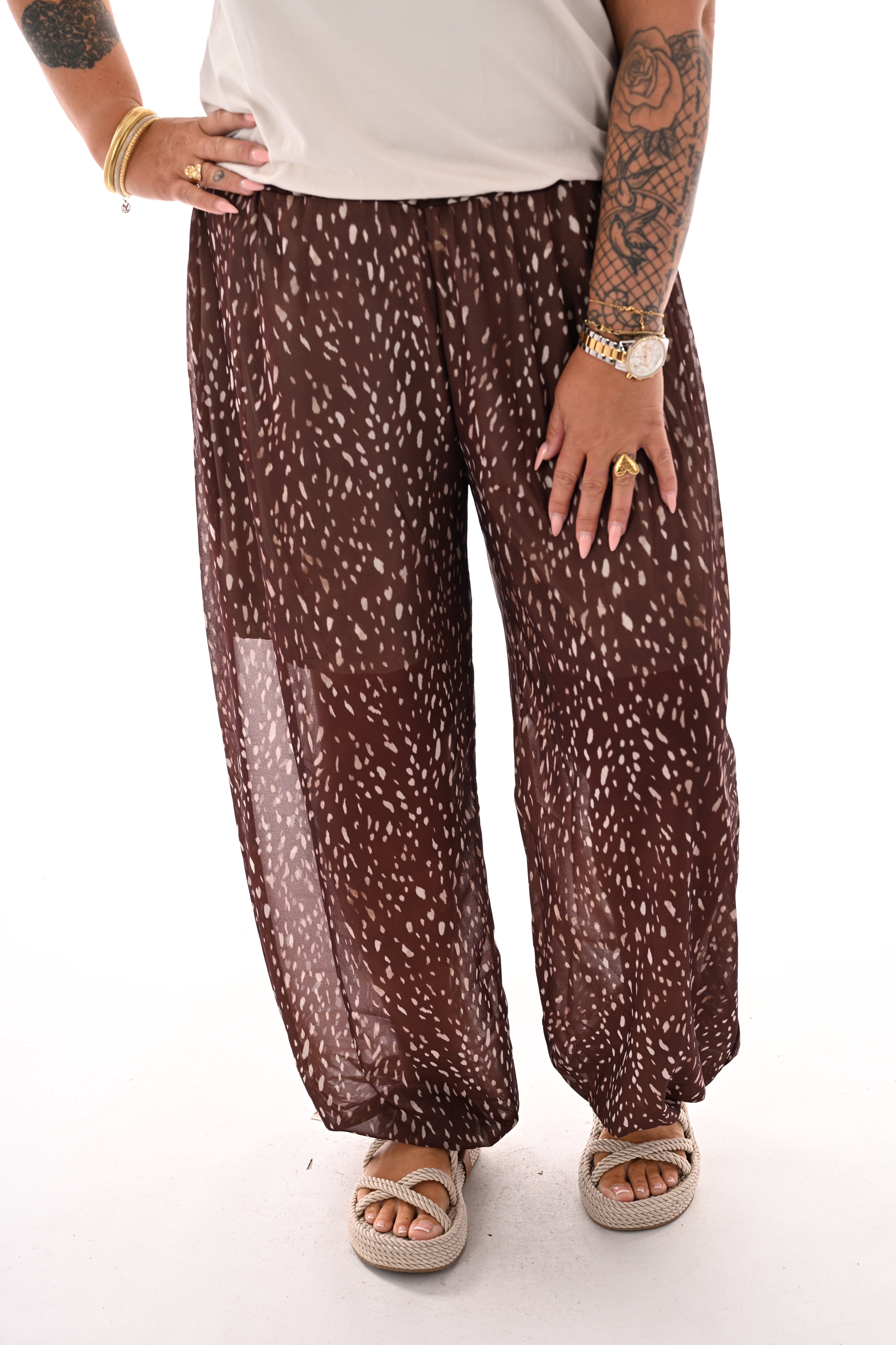 Ballon broek print stippen bruin