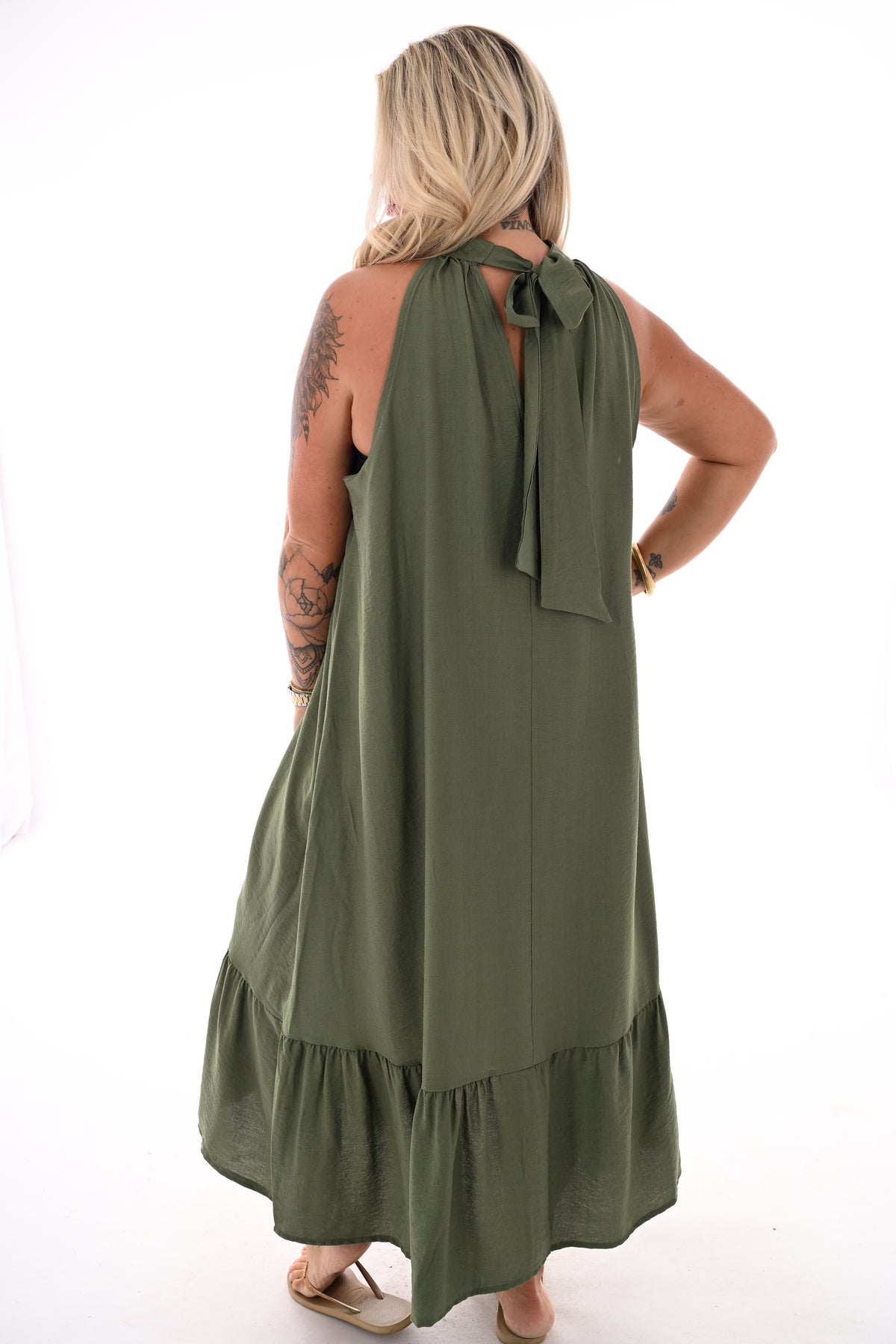 Maxi jurk halter legergroen