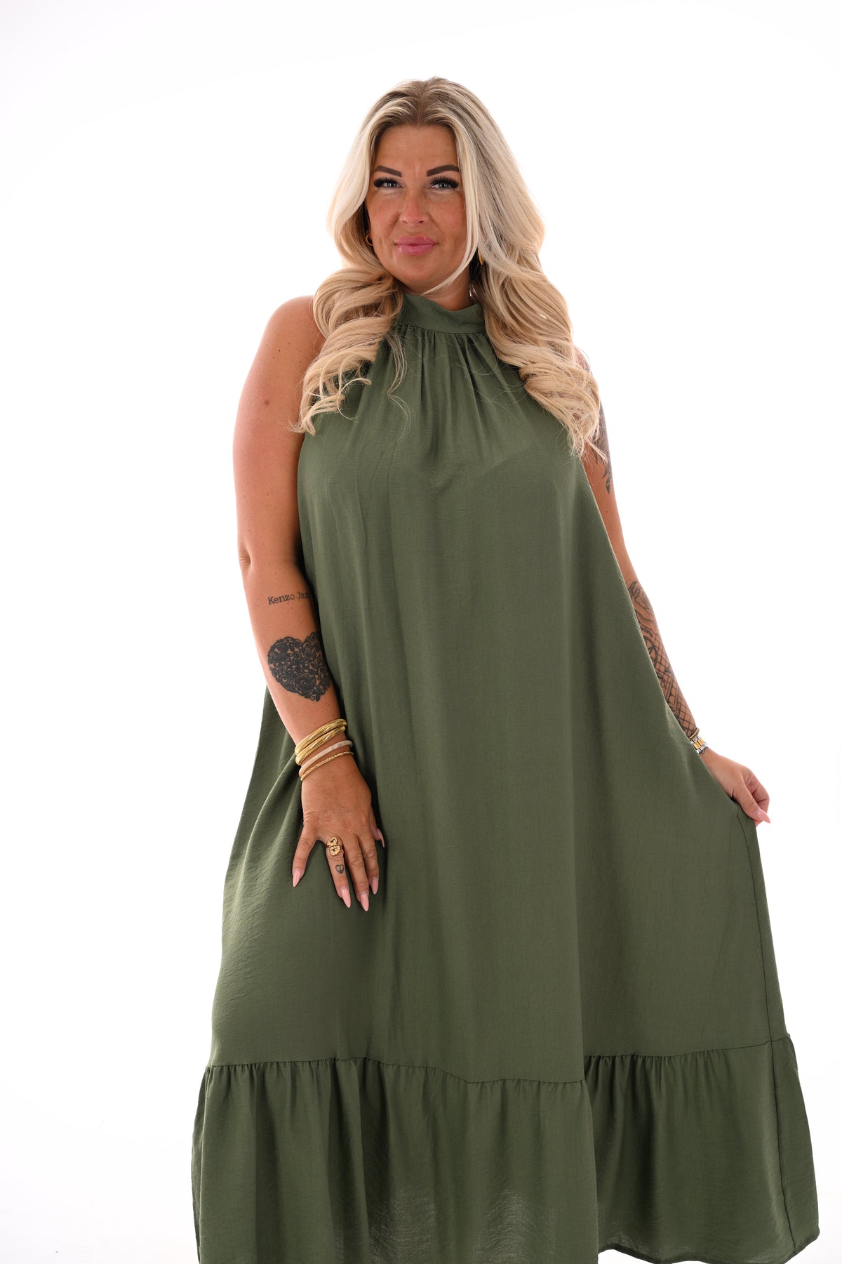 Maxi jurk halter legergroen