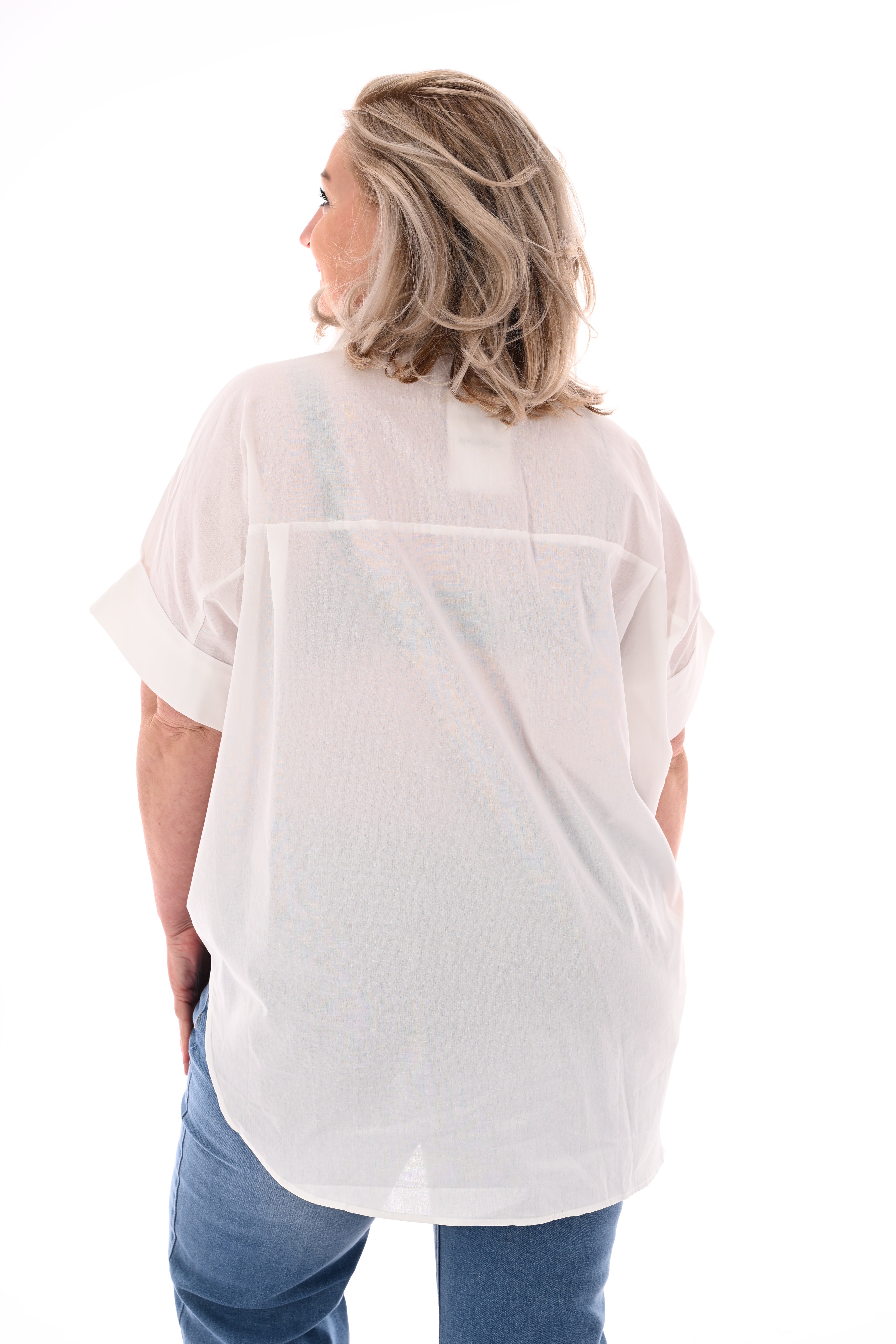 Blouse doorknoop bloemen wit