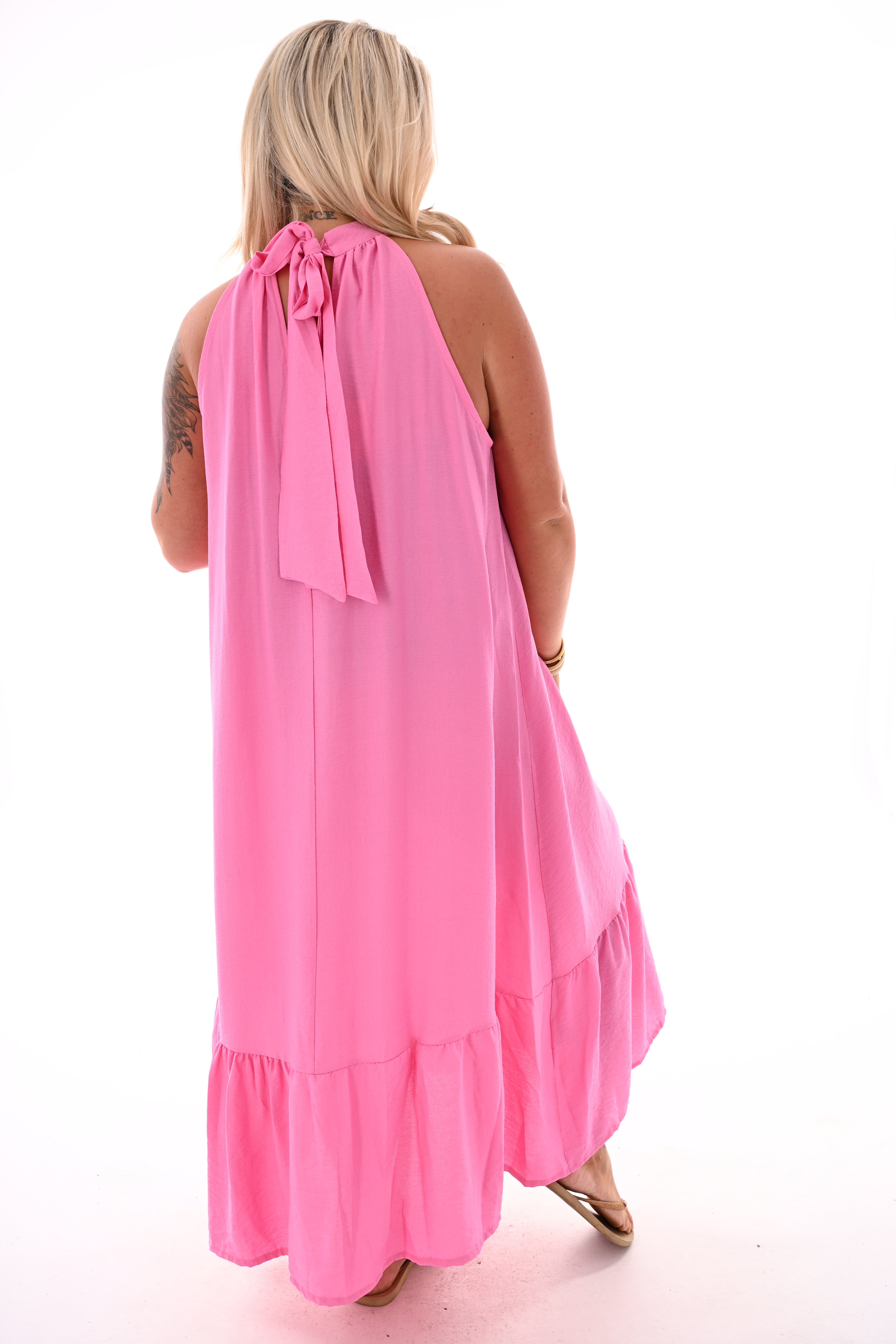 Maxi jurk halter roze