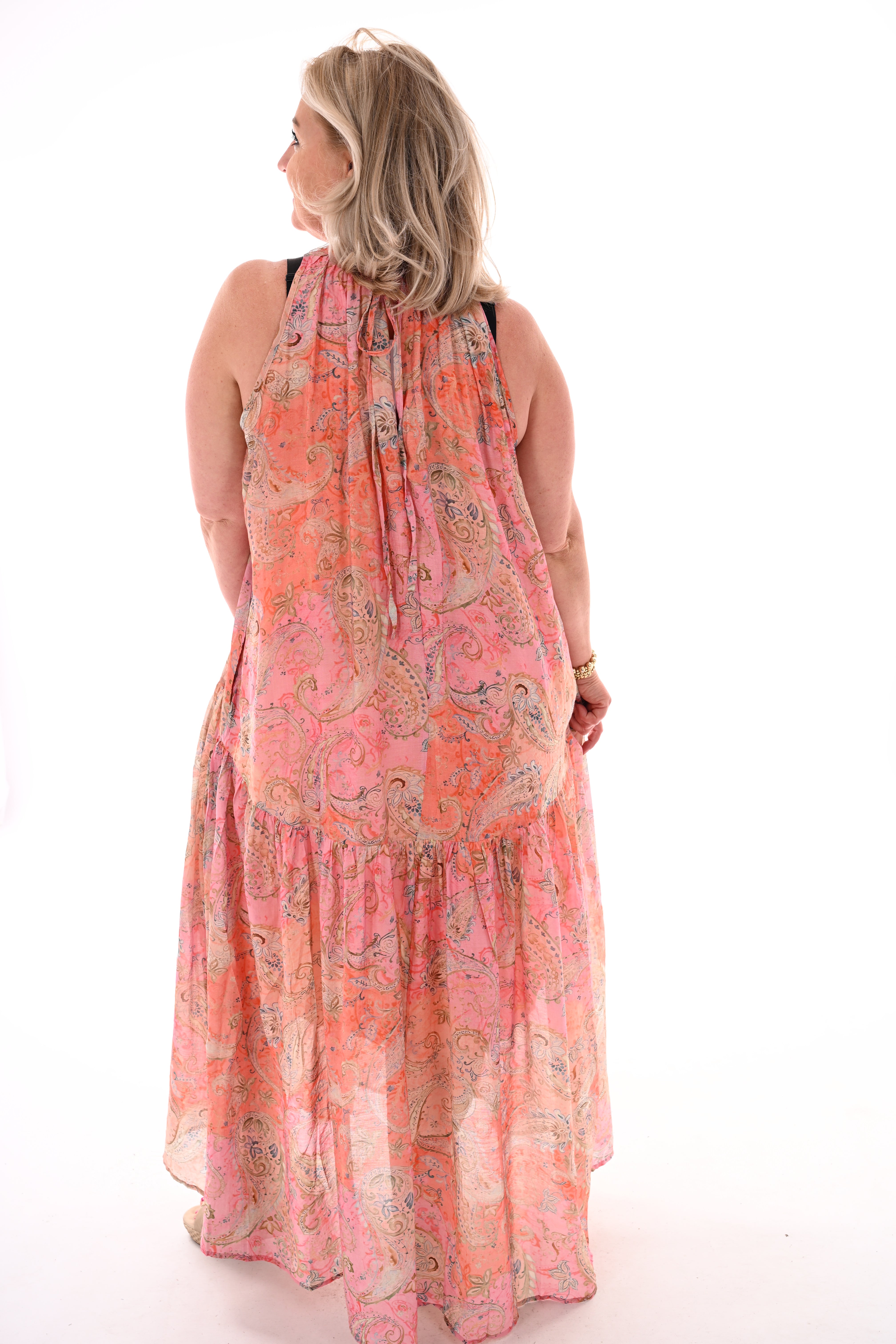 Lange jurk paisley lichtroze