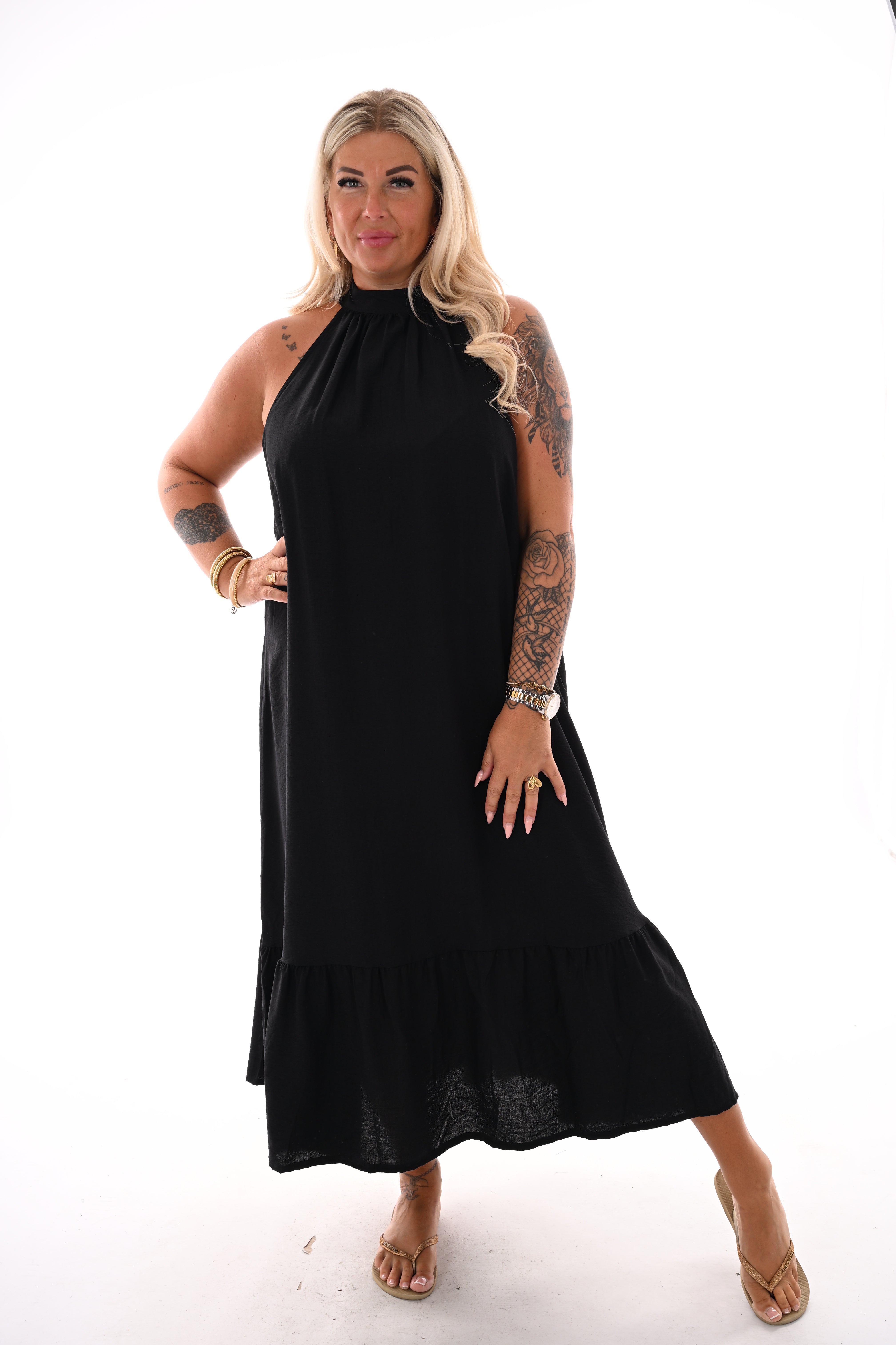 Maxi jurk halter zwart