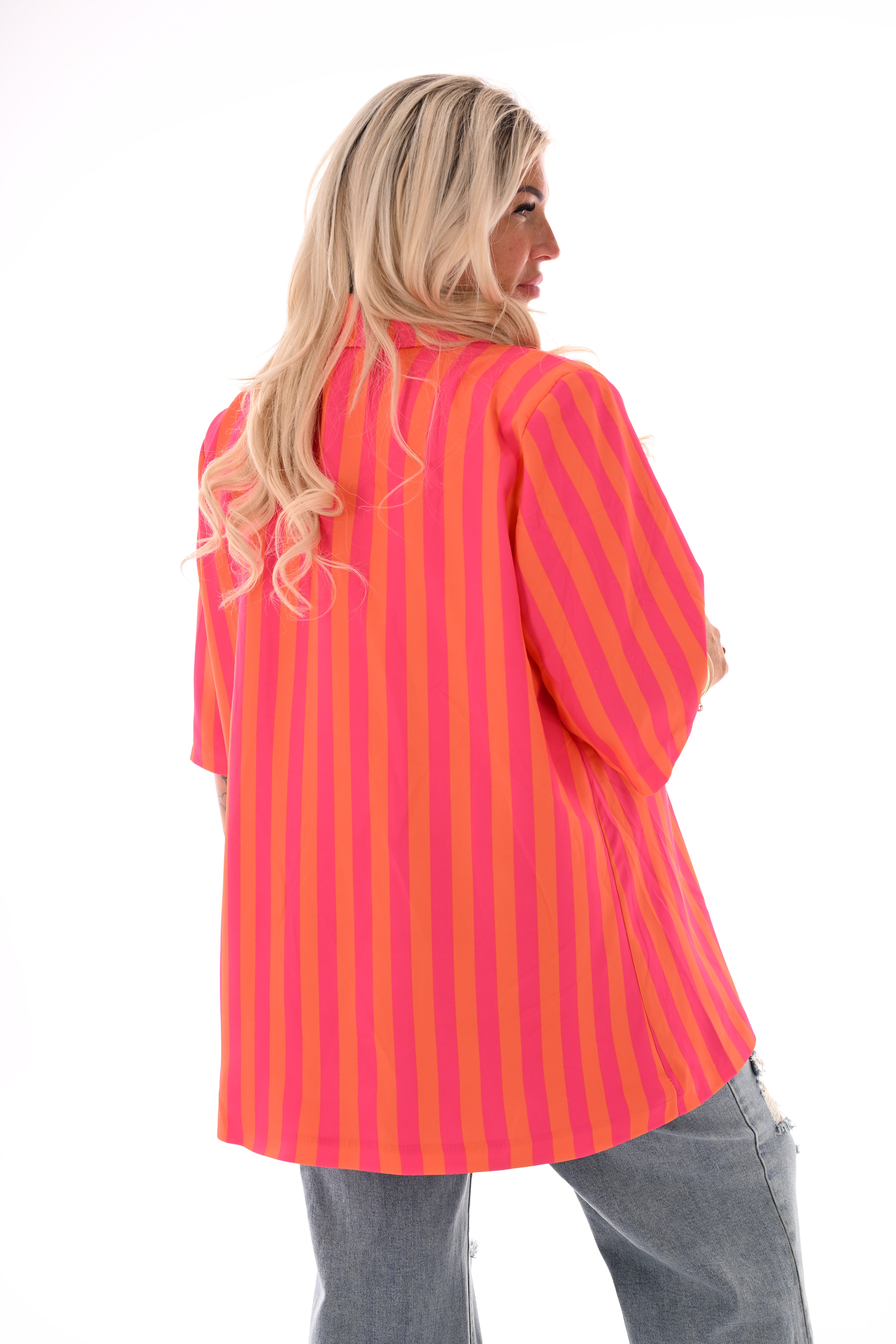 Blazer strepen oranje/fuchsia