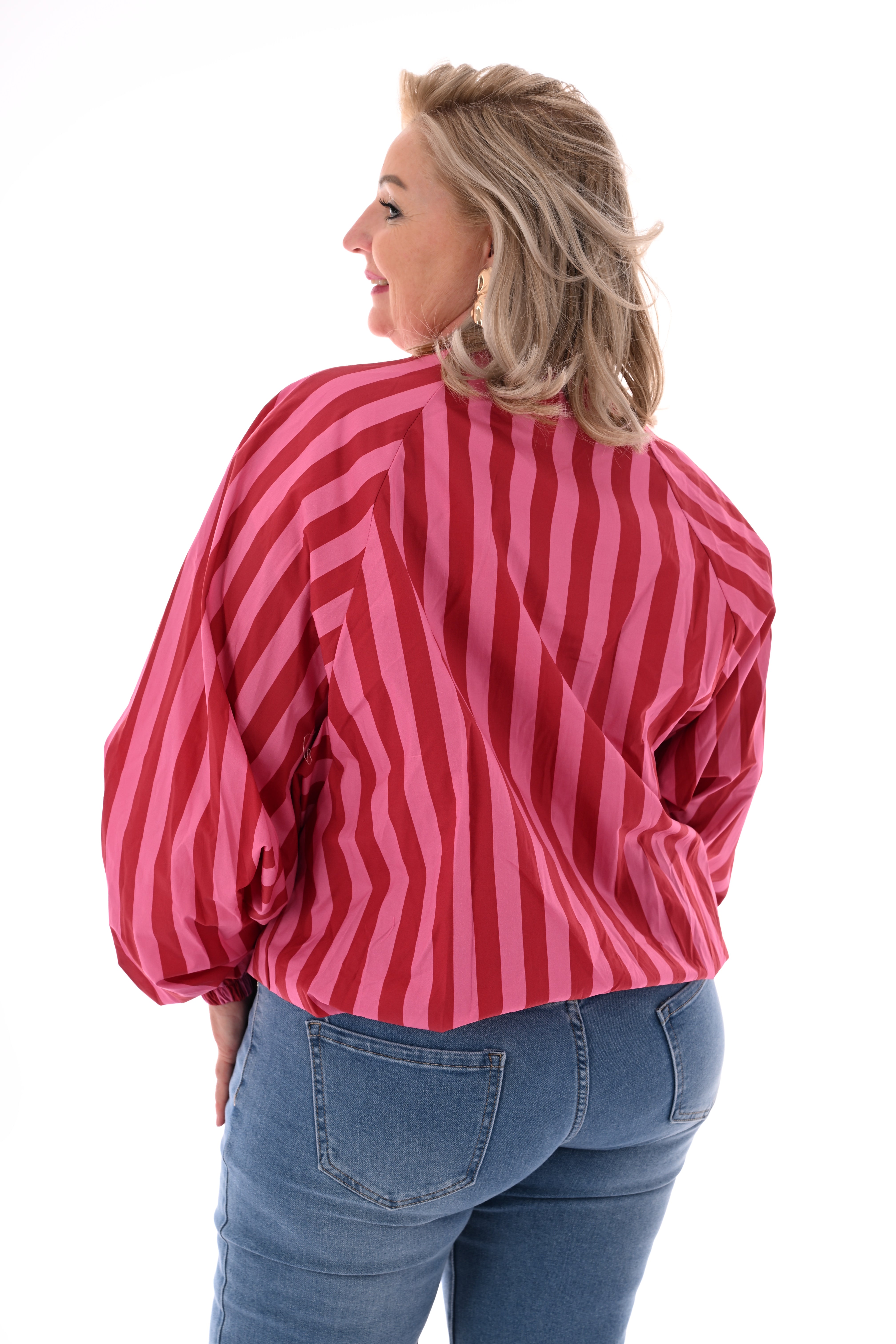 Korte jas strepen roze/rood