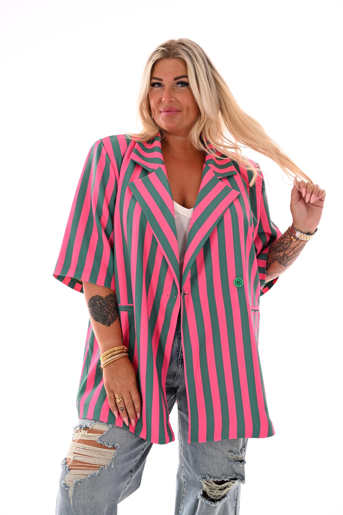 Blazer strepen roze/groen